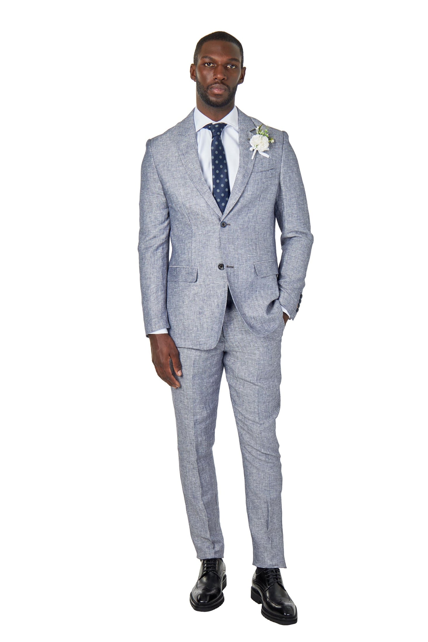 RAY - Tailored Fit Herringbone Linen Suit
