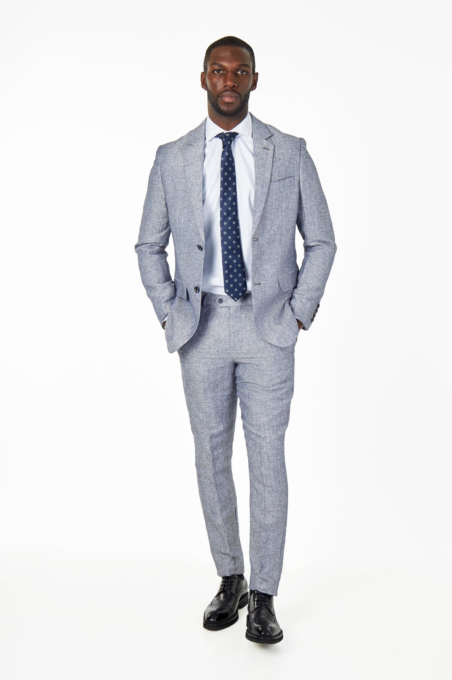 RAY - Tailored Fit Herringbone Linen Suit