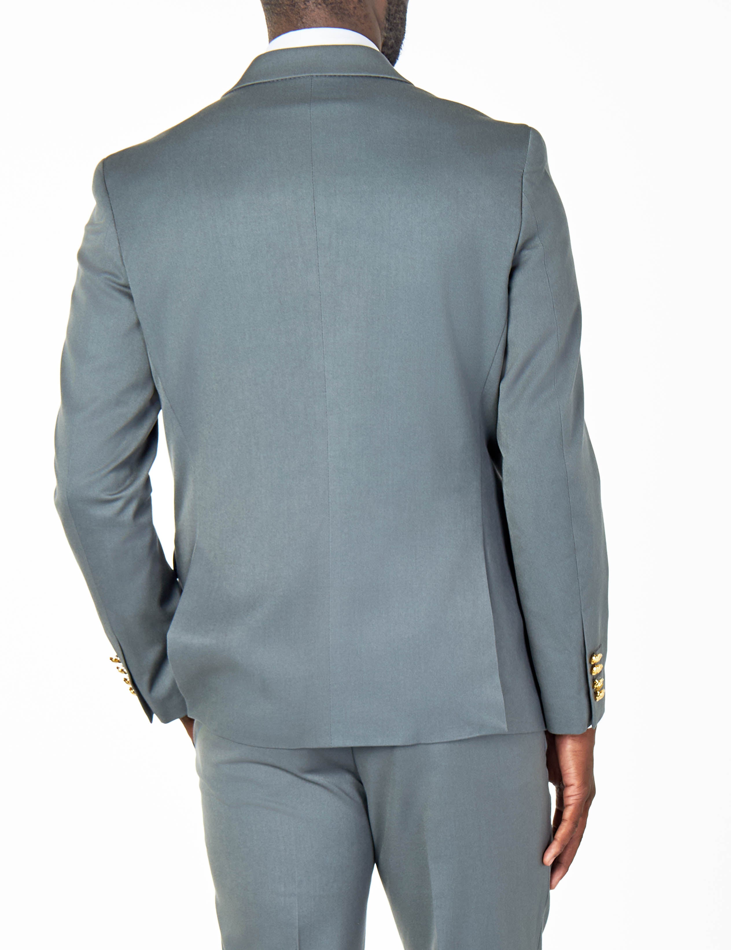 EZRA – PETROL GREEN TAILORED FIT DOUBLE BREASTED SUIT WITH GOLD TONE BUTTONS