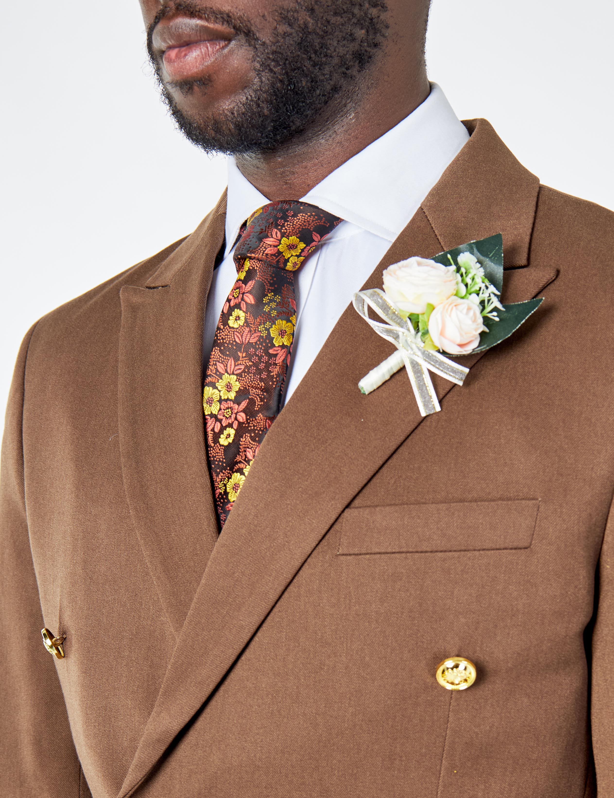 EZRA – Brown Tailored Fit Double Breasted Suit Jacket