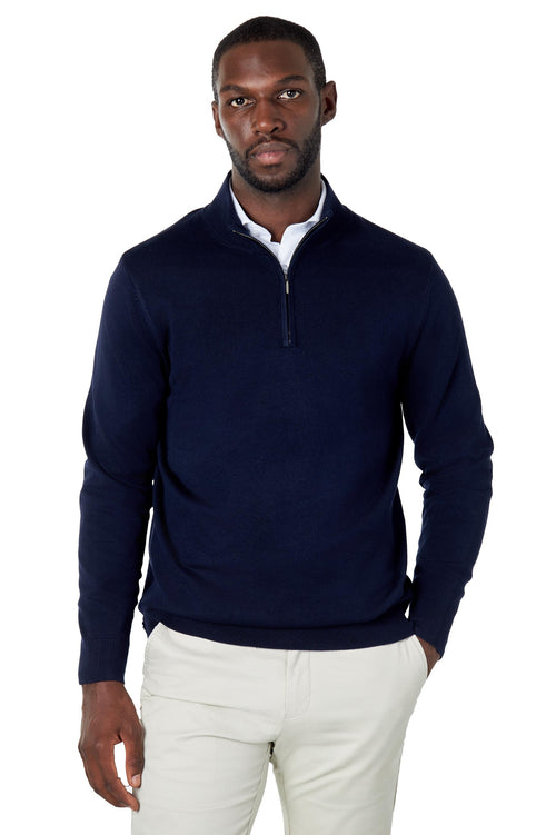 NAVY 100% COTTON KNIT ZIP NECK JUMPER