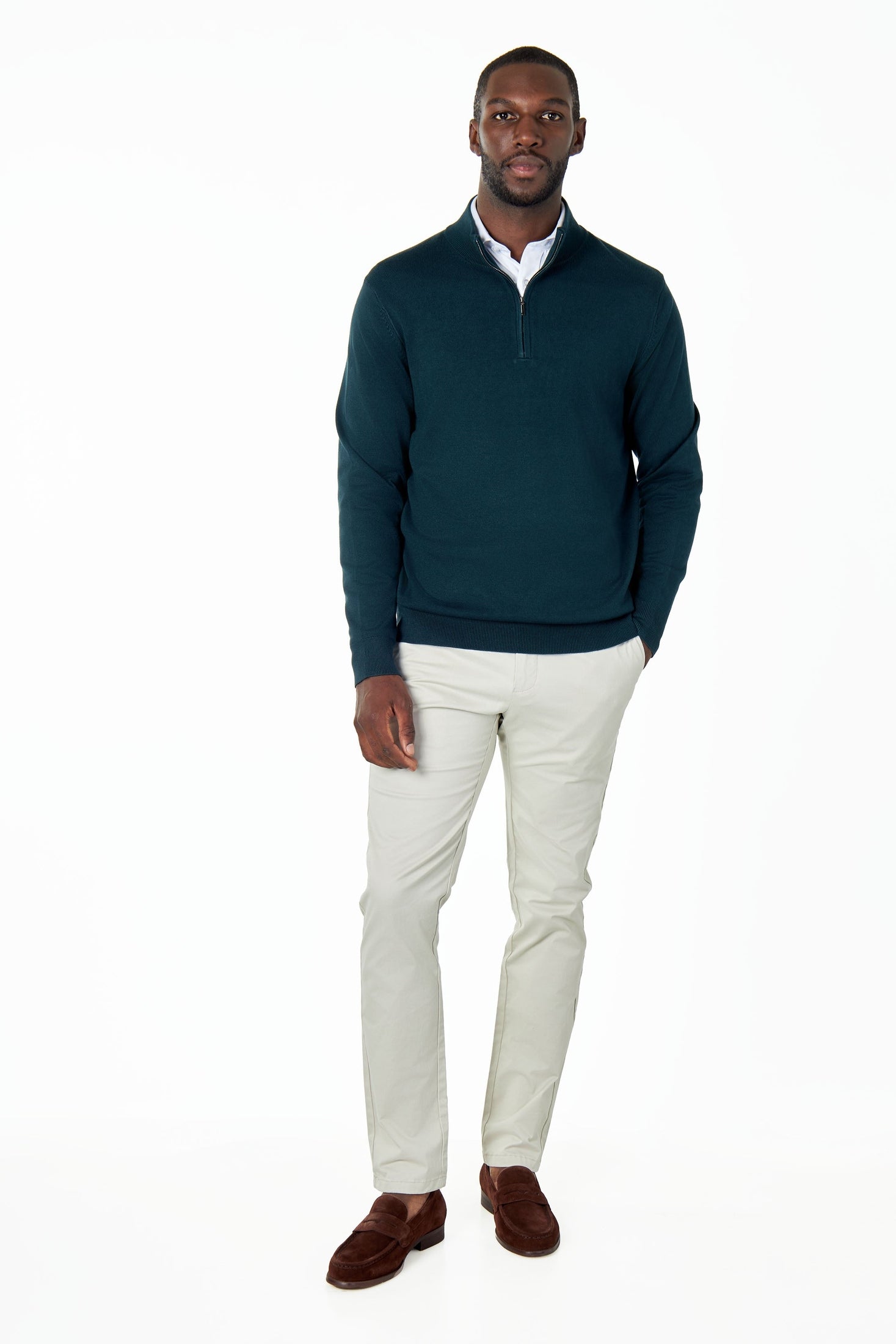 GREEN 100% COTTON KNIT ZIP NECK JUMPER