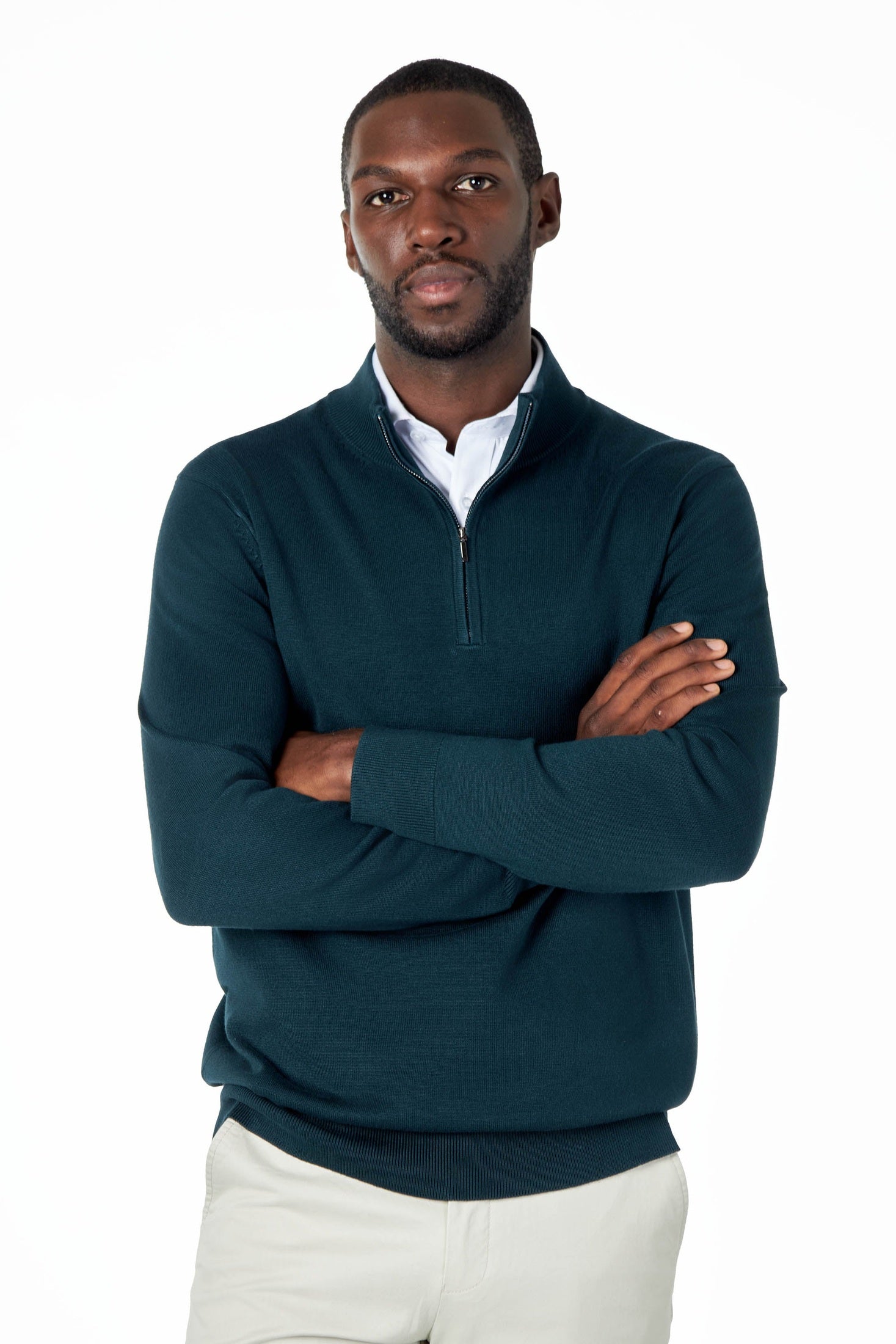 GREEN 100% COTTON KNIT ZIP NECK JUMPER