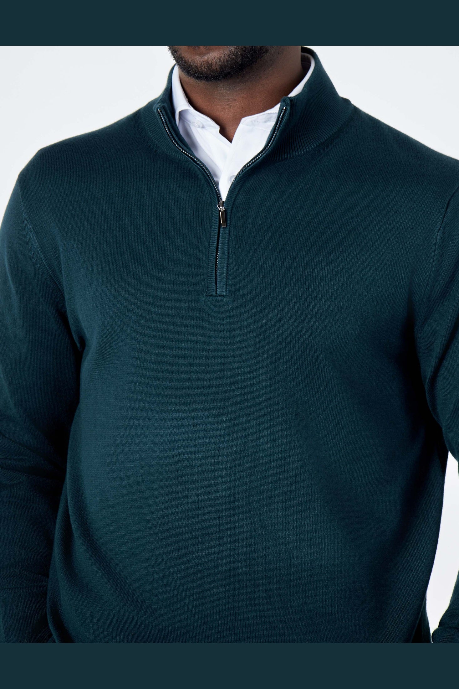 GREEN 100% COTTON KNIT ZIP NECK JUMPER