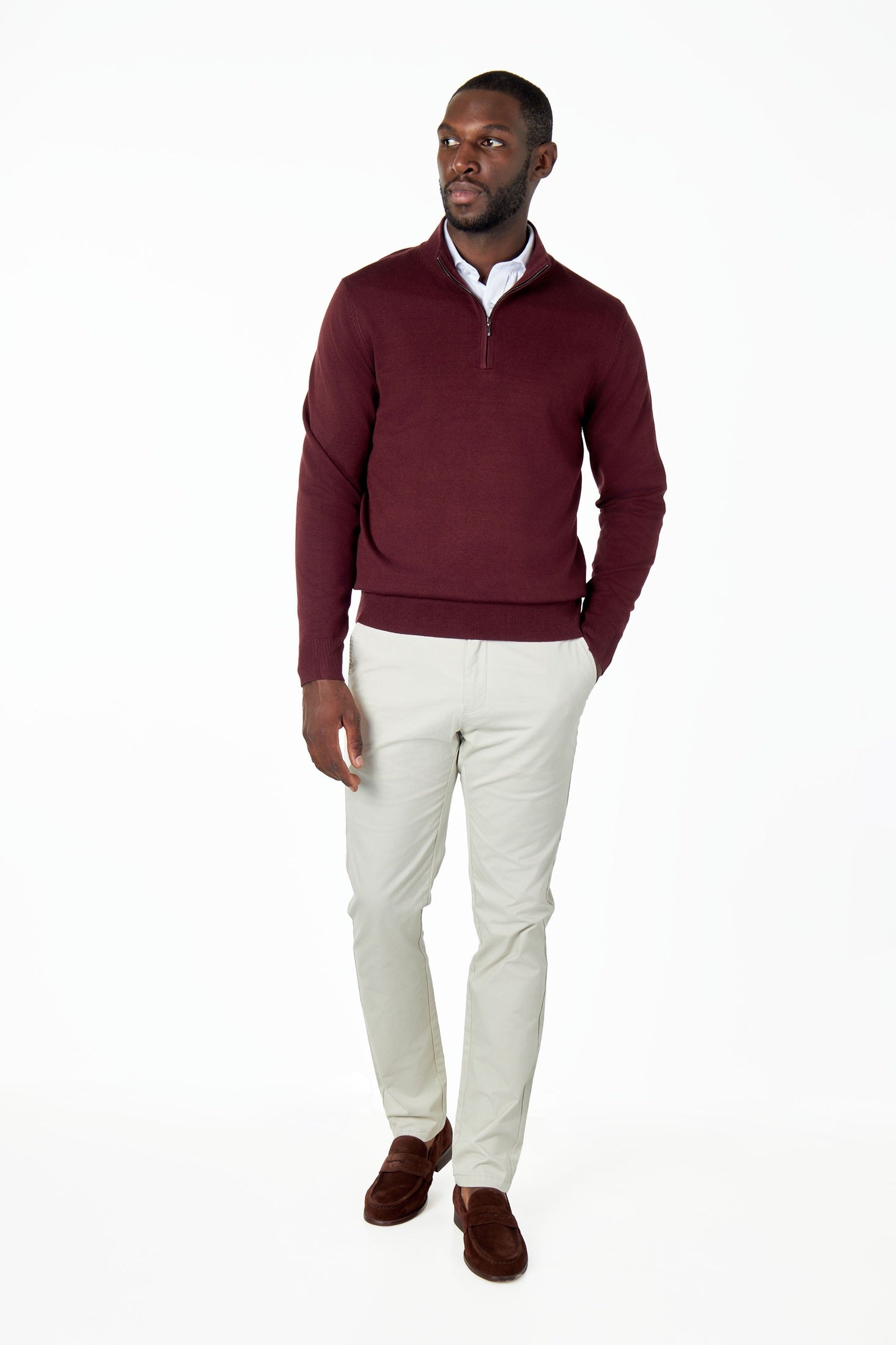 MAROON 100% COTTON KNIT ZIP NECK JUMPER