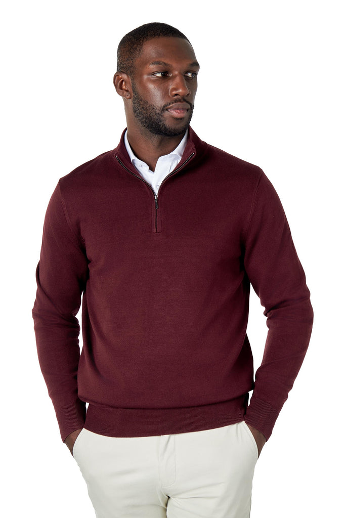 Mens Maroon 100% Cotton Knit Zip Funnel Neck Jumper – XPOSED