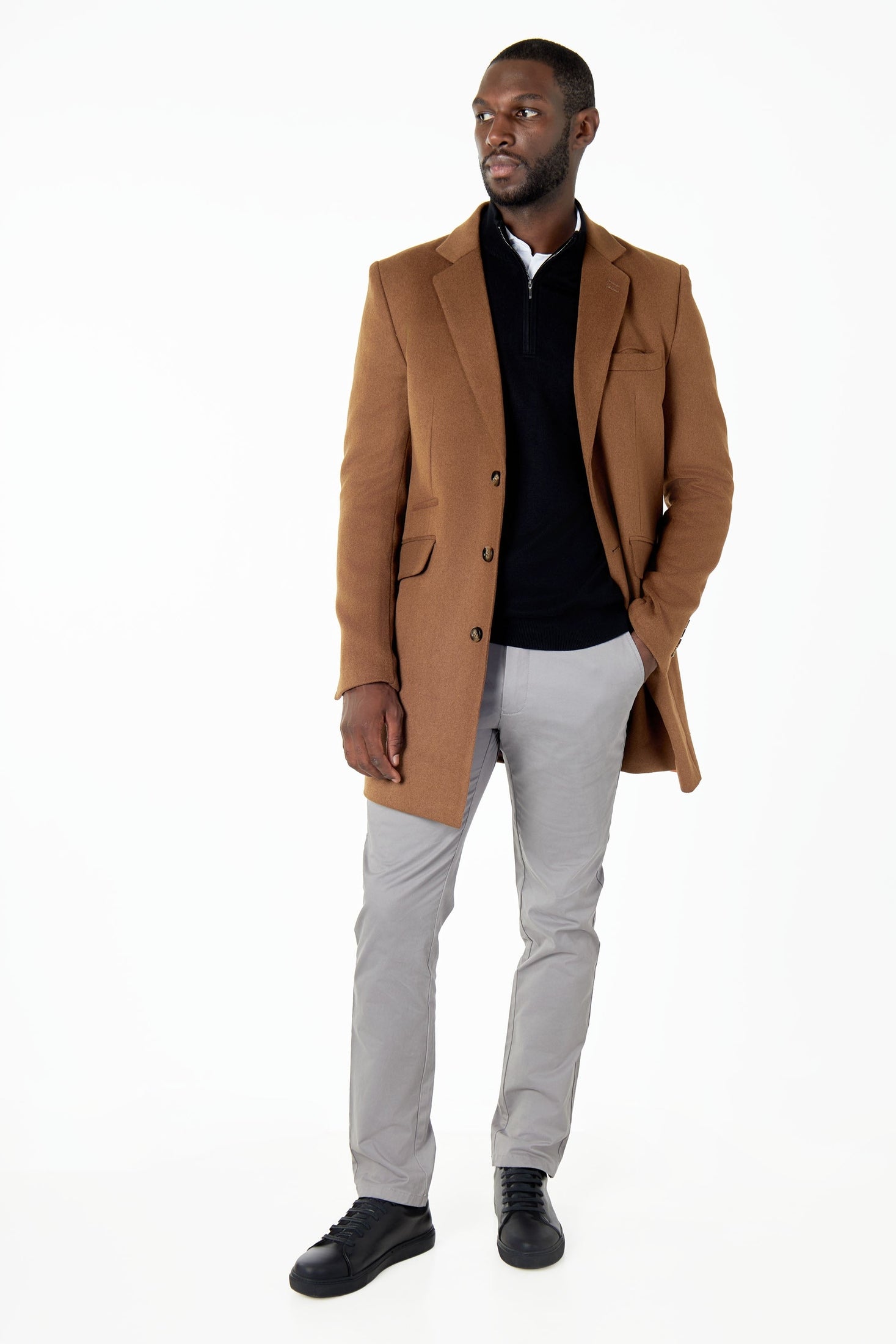 NATE - TAN LONG WOOL BLEND OVERCOAT