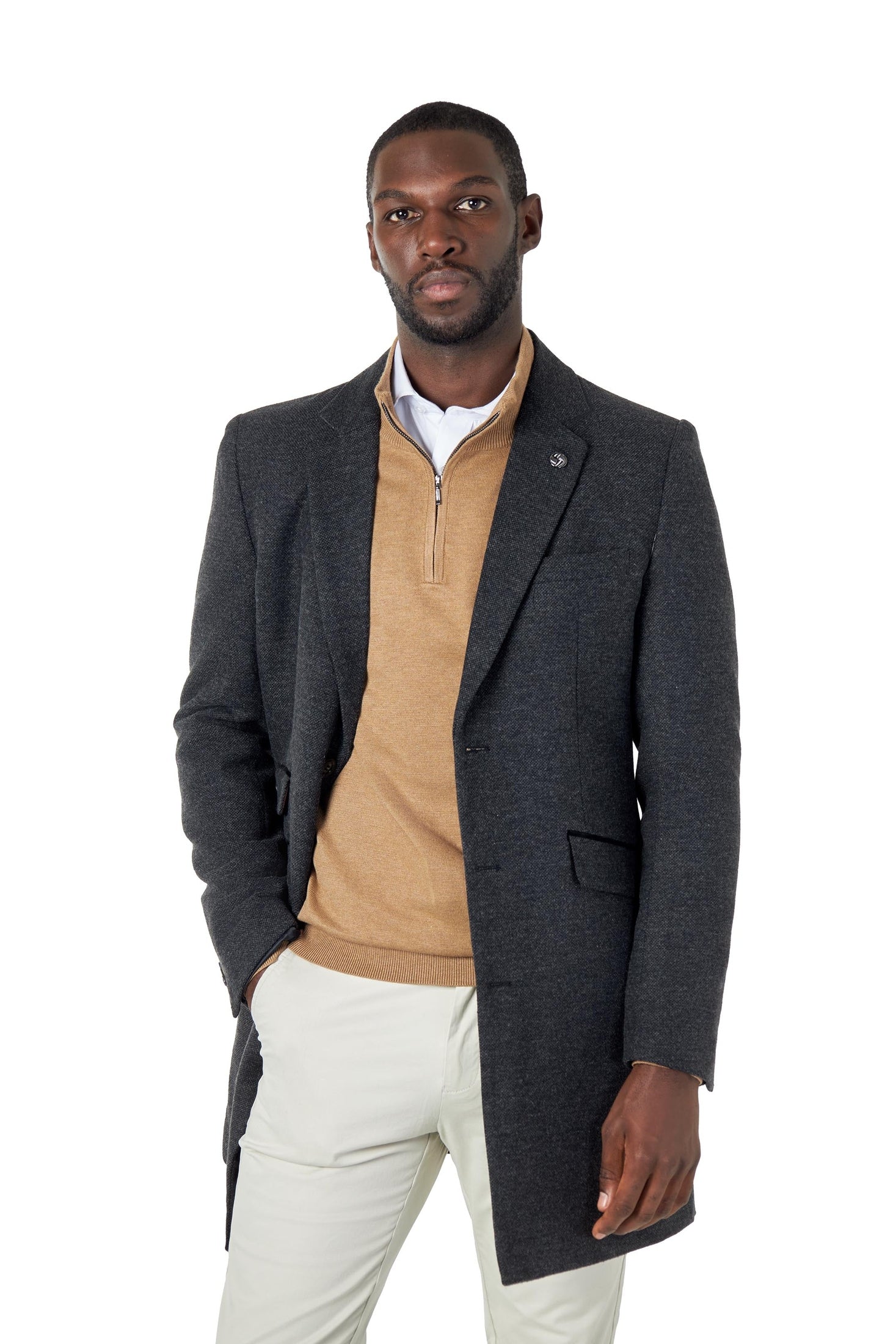 TAN 100% COTTON KNIT ZIP NECK JUMPER