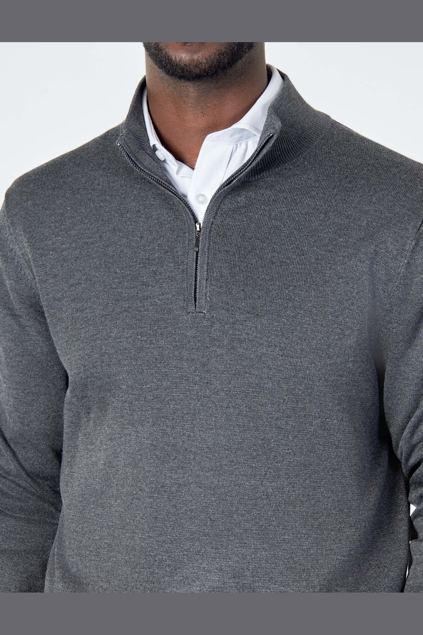 CHARCOAL 100% COTTON KNIT ZIP NECK JUMPER
