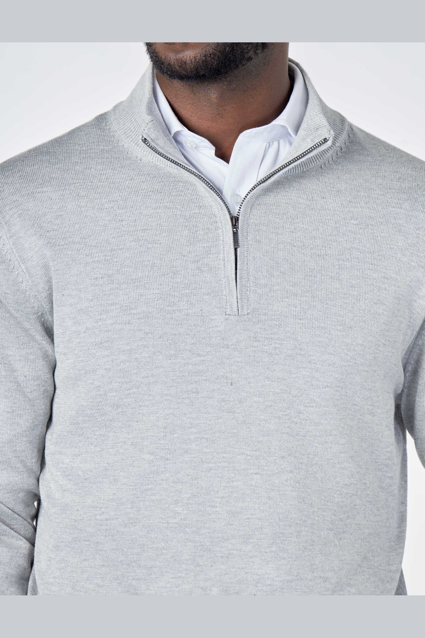 GREY 100% COTTON KNIT ZIP NECK JUMPER