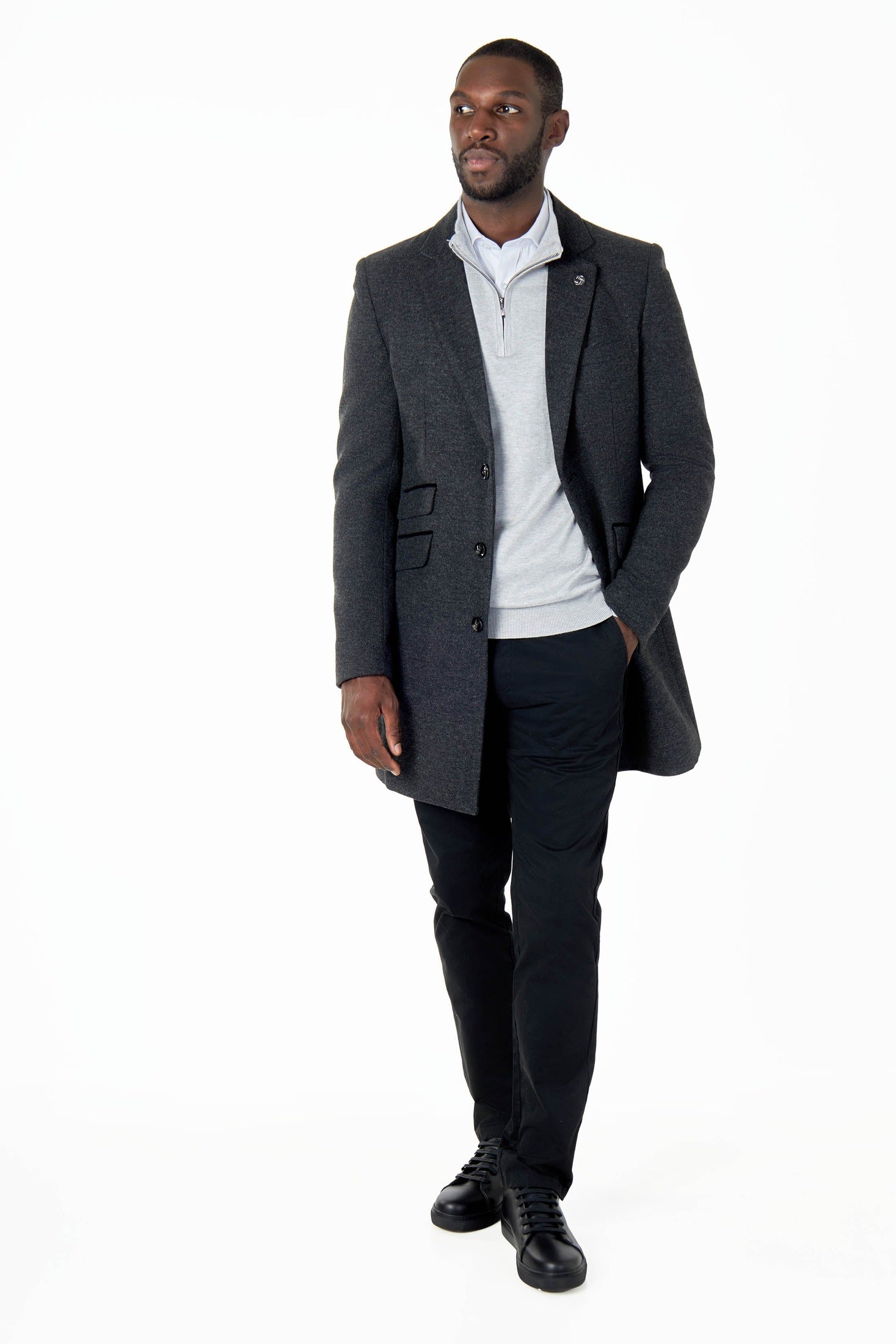 GREY 100% COTTON KNIT ZIP NECK JUMPER