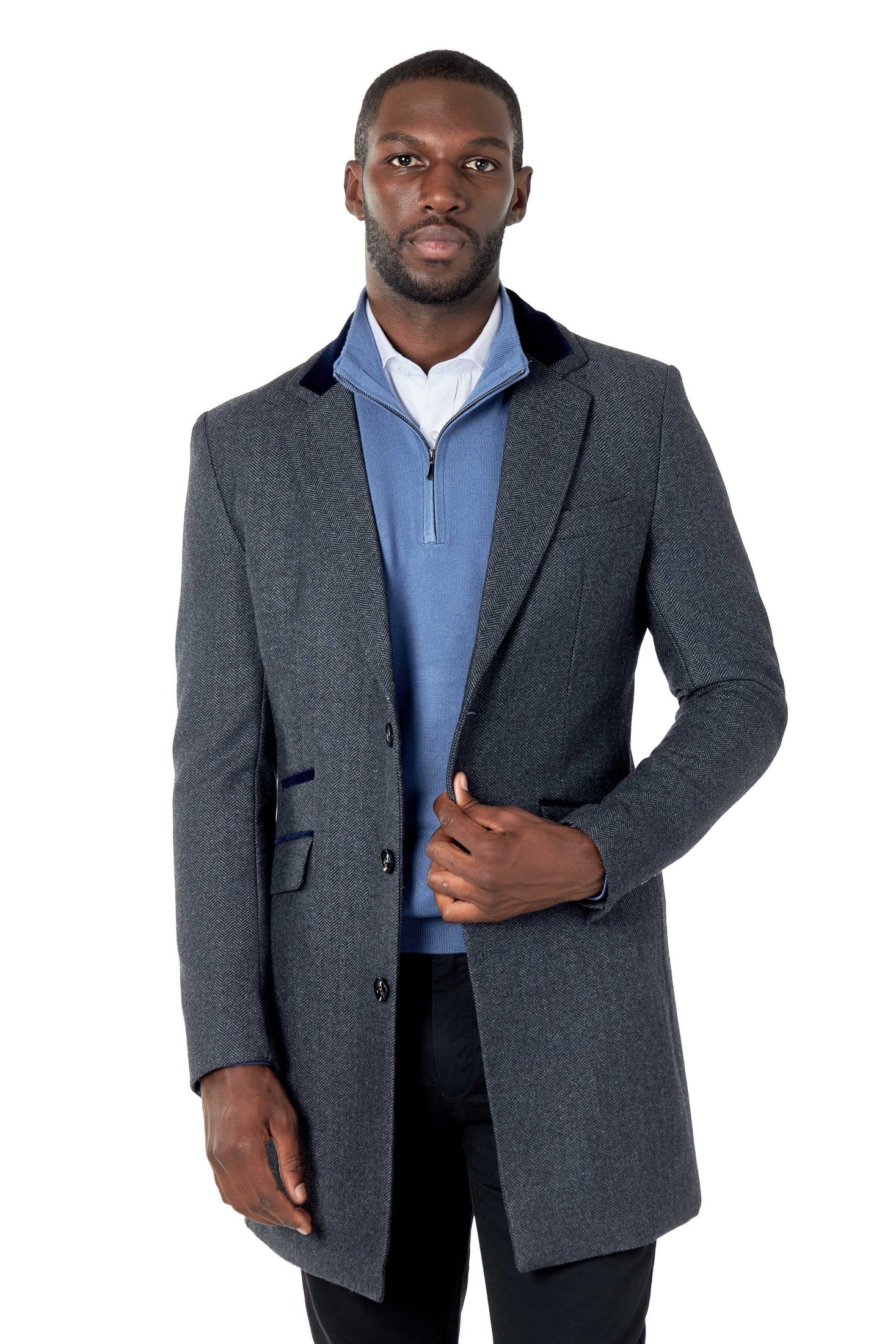 BLUE 100% COTTON KNIT ZIP NECK JUMPER