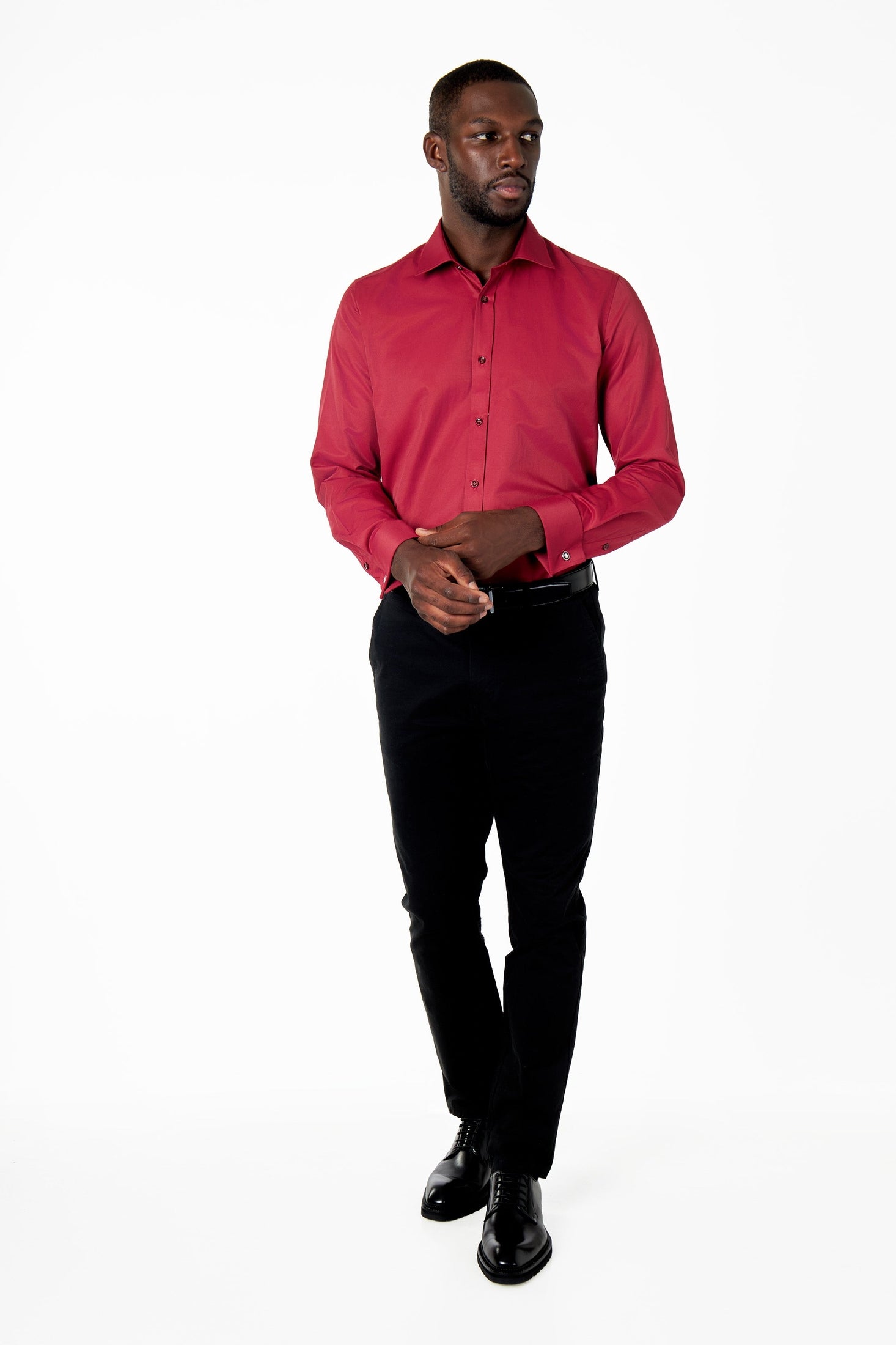 CLASSIC BURGUNDY DOUBLE CUFF TAILORED FIT SHIRT WITH CUFFLINKS