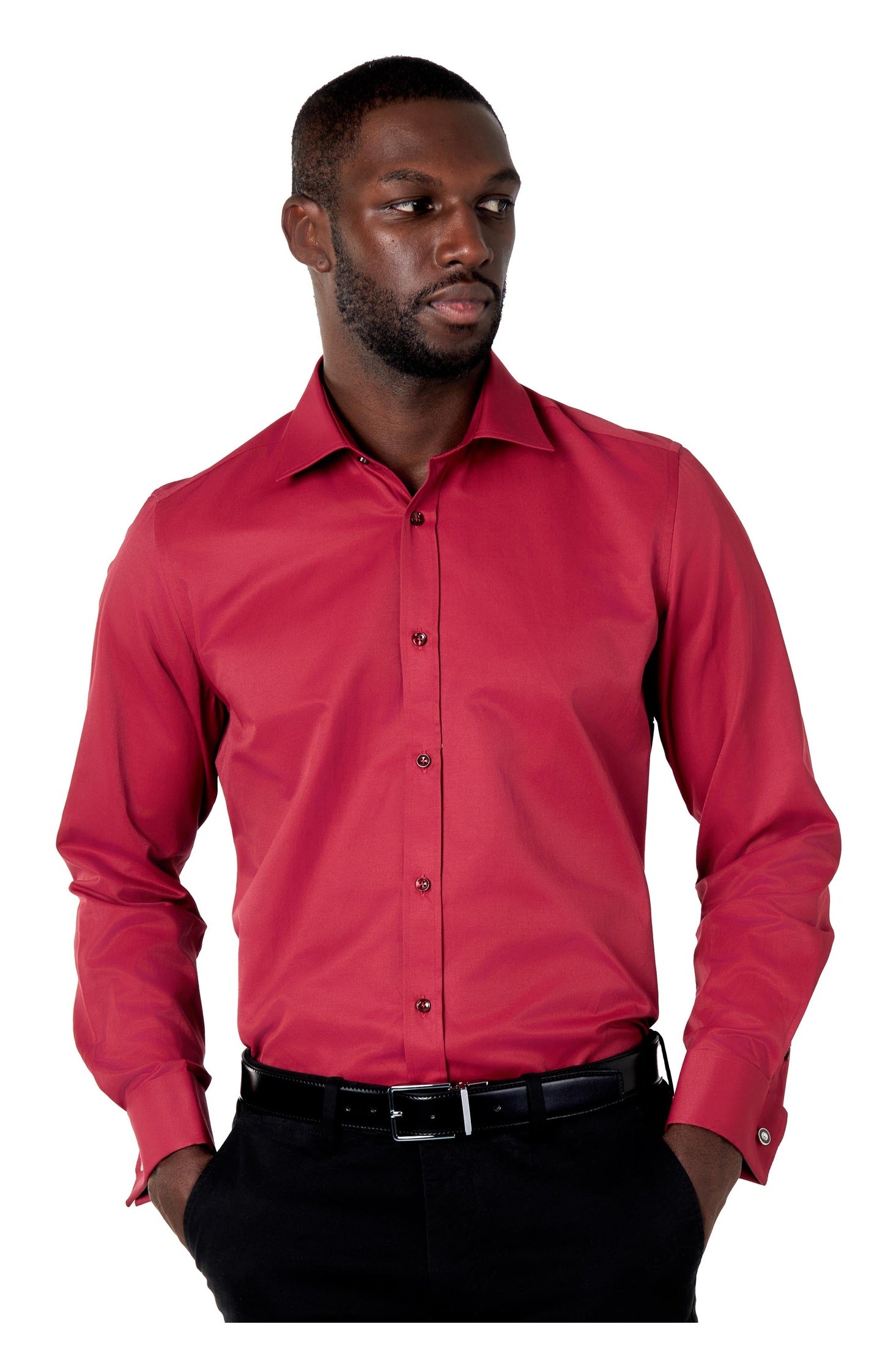 CLASSIC BURGUNDY DOUBLE CUFF TAILORED FIT SHIRT WITH CUFFLINKS
