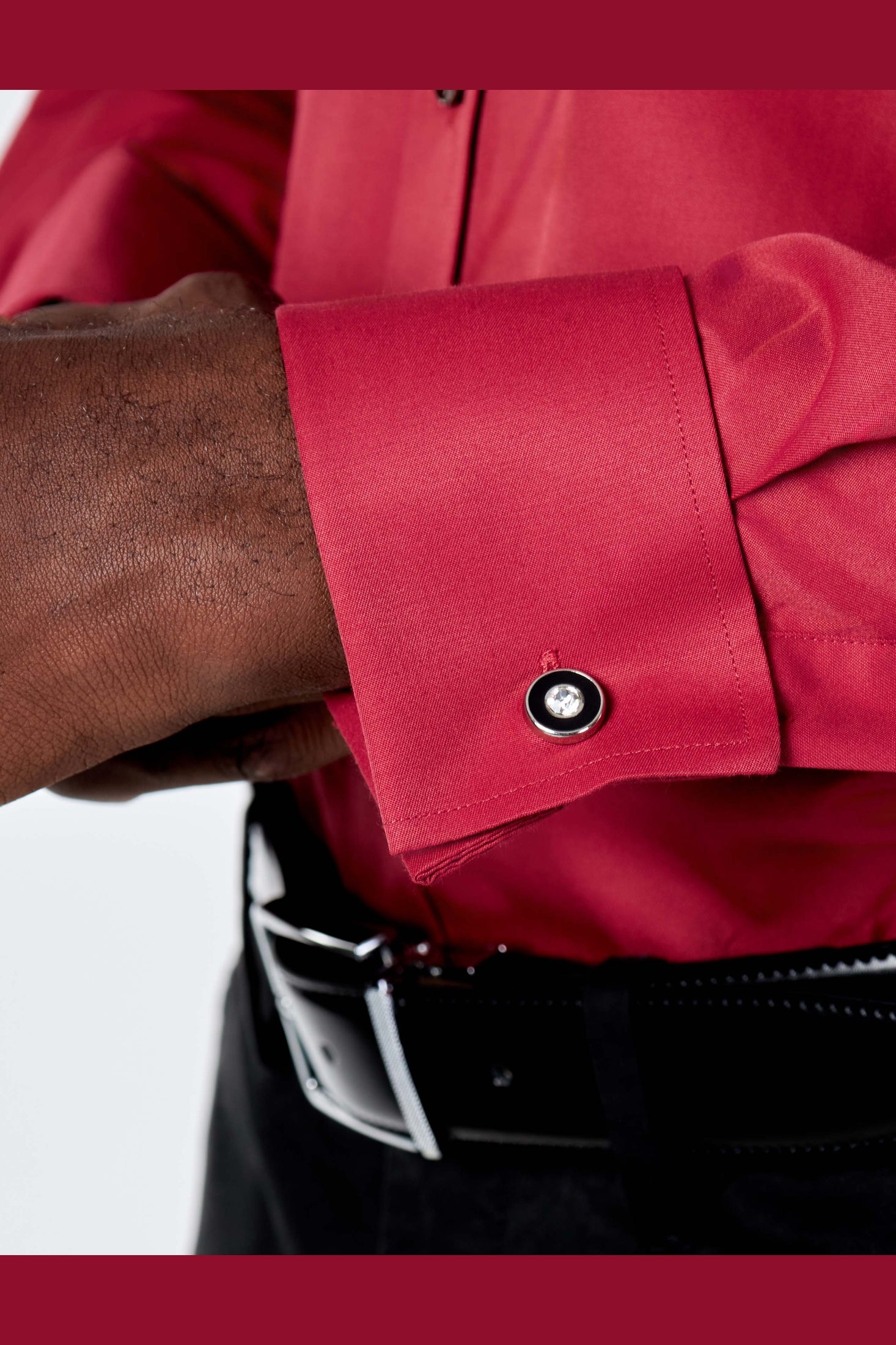 CLASSIC BURGUNDY DOUBLE CUFF TAILORED FIT SHIRT WITH CUFFLINKS