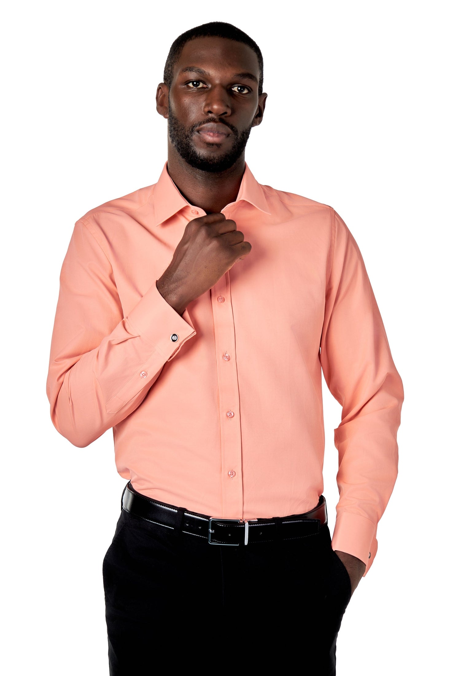 Mens Classic Collar Double Cufflinks Peach Shirt Tailored Fit – XPOSED Mens Classic Collar Double Cufflinks Peach Shirt Tailored Fit – XPOSED