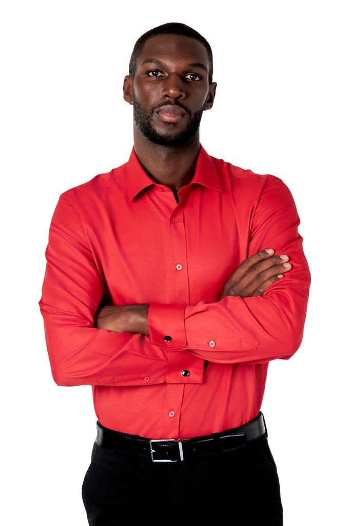 Mens Classic Collar Double Cufflinks Red Shirt Tailored Fit XPOSED Mens Classic Collar Double Cufflinks Red Shirt Tailored Fit XPOSED