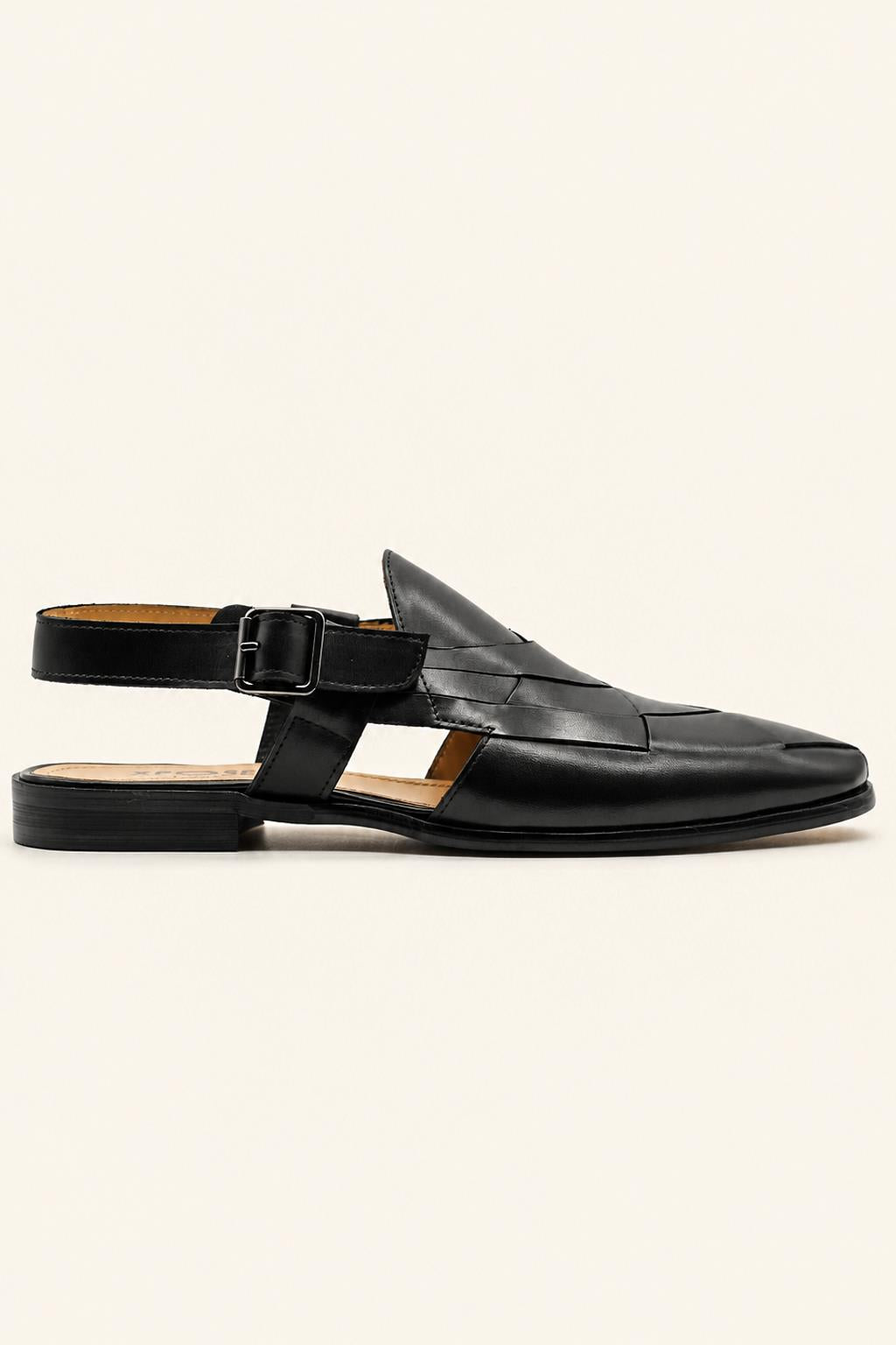Men's Black Handmade Real Leather Woven Sandals