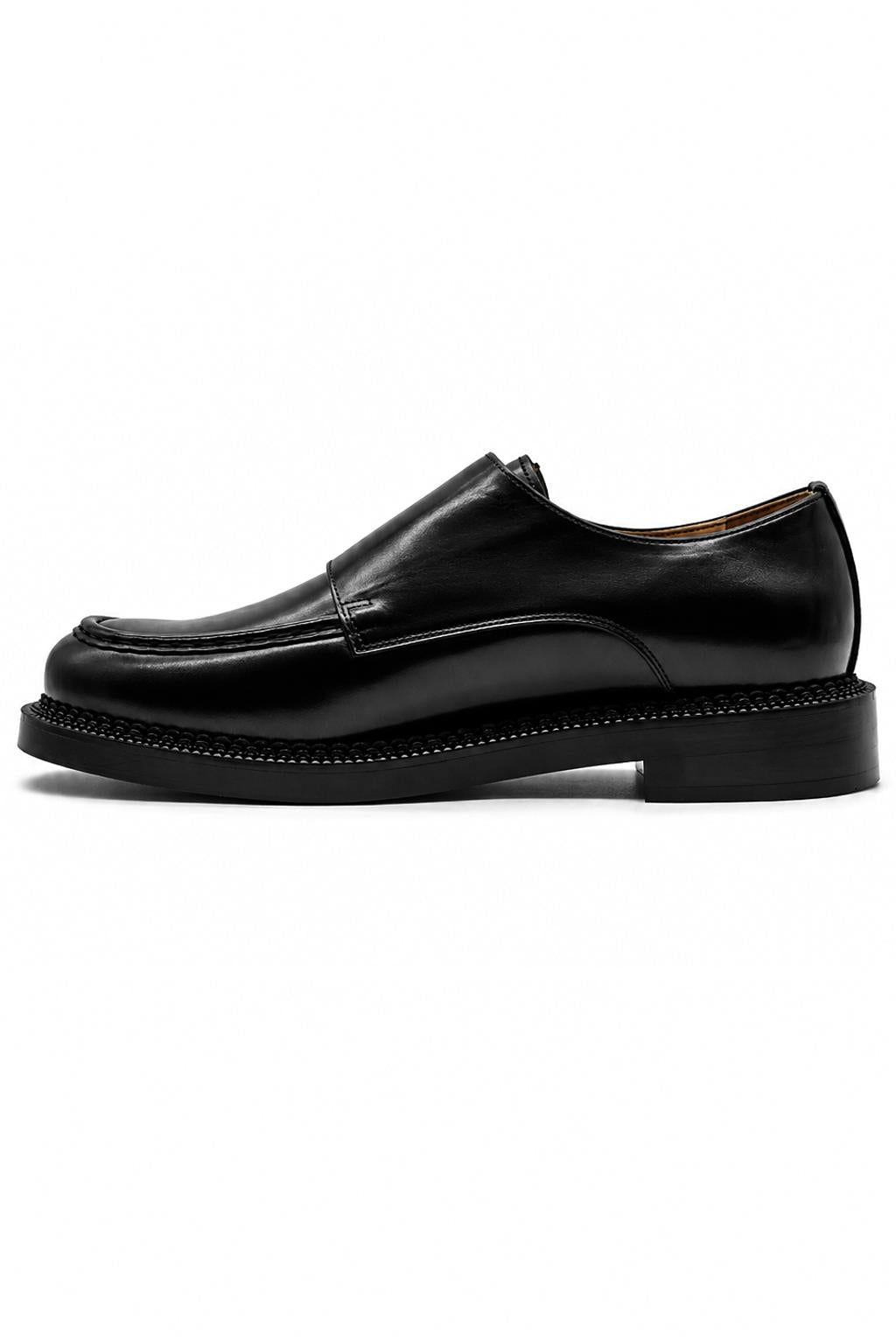 Men's Black Leather Double Monk Strap Shoes - Chunky Sole