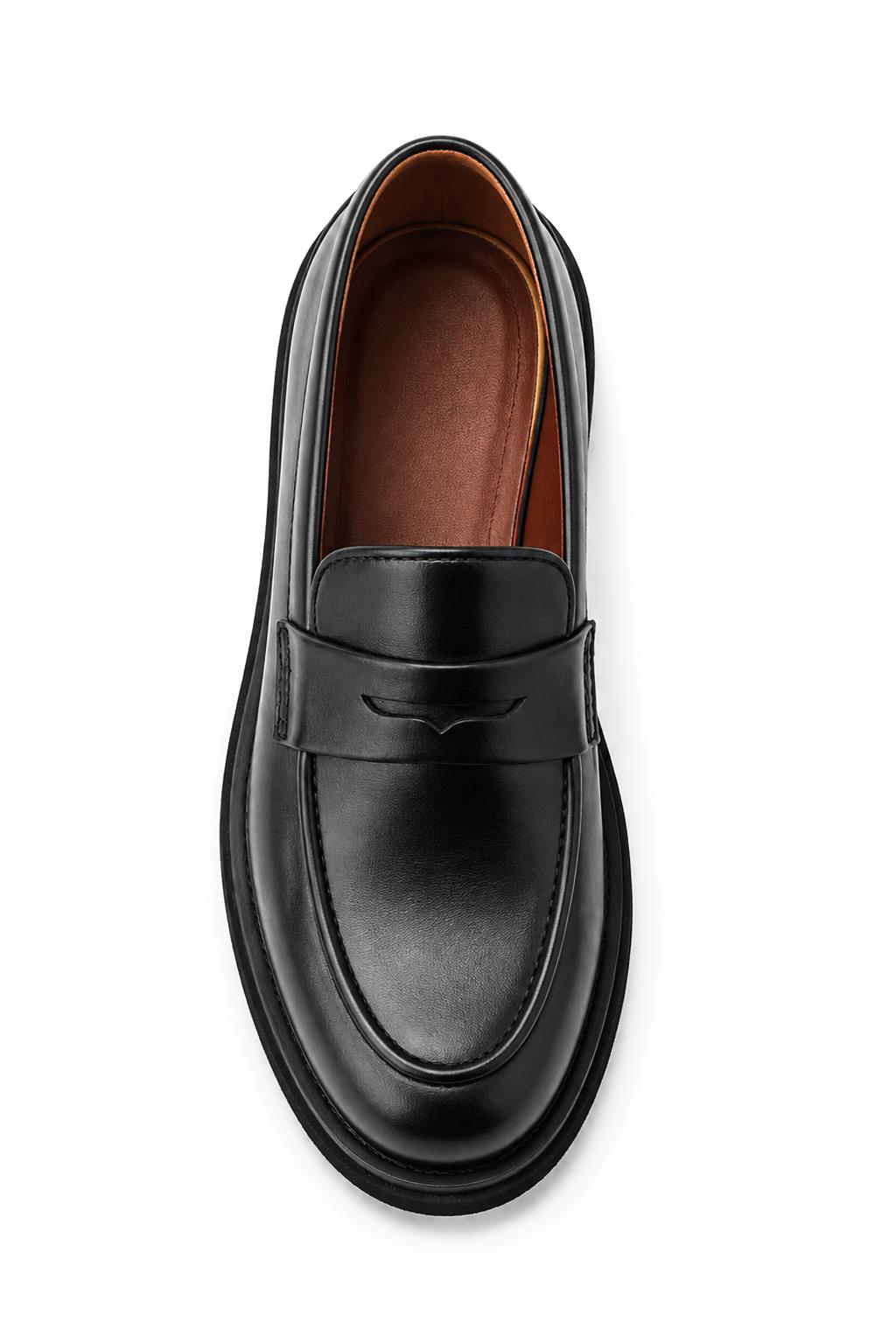 Men's Black Faux Leather Penny Strap Loafers