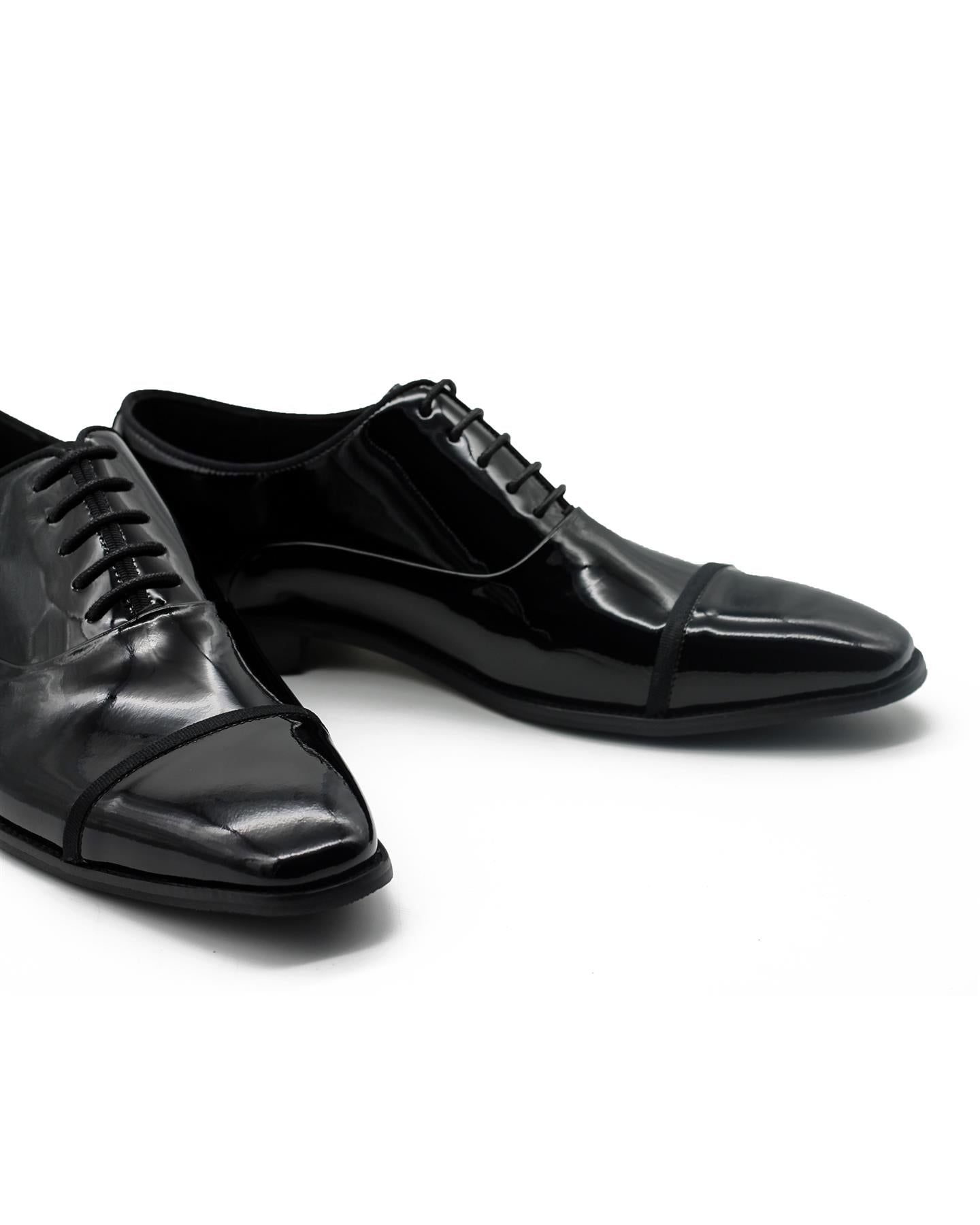MIRO 2 Men’s Black Hi-Shine Patent Leather Cap Toe Oxford Shoes