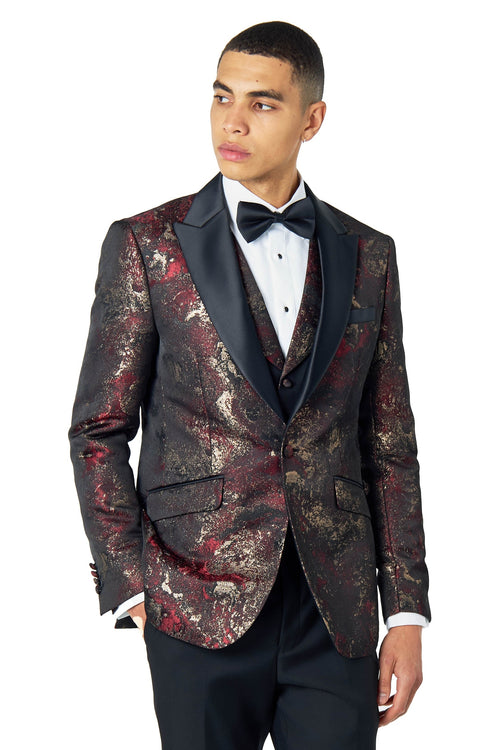 ALINO – MAROON GOLD PRINTED TUXEDO DINNER JACKET