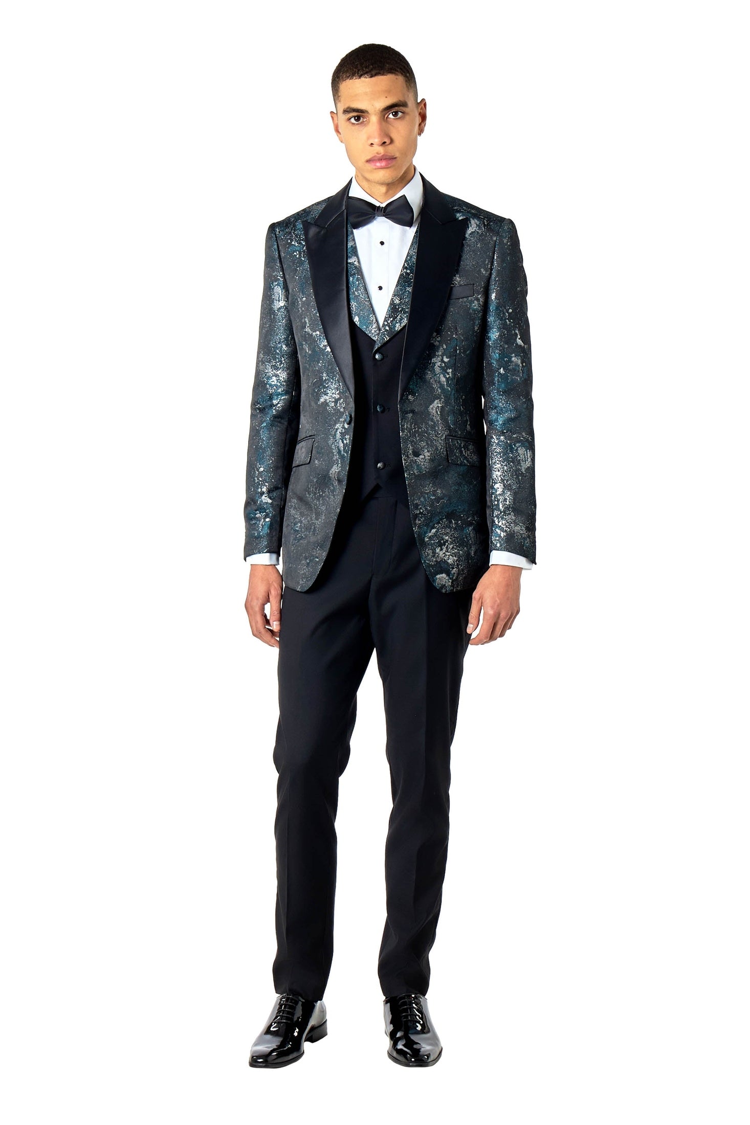 Wedding 3 Piece Suit Floral Glitter Print on Tailored Fit