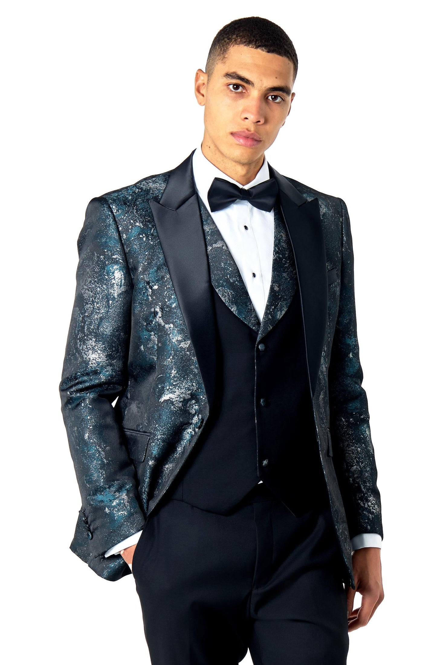 Wedding 3 Piece Suit Floral Glitter Print on Tailored Fit