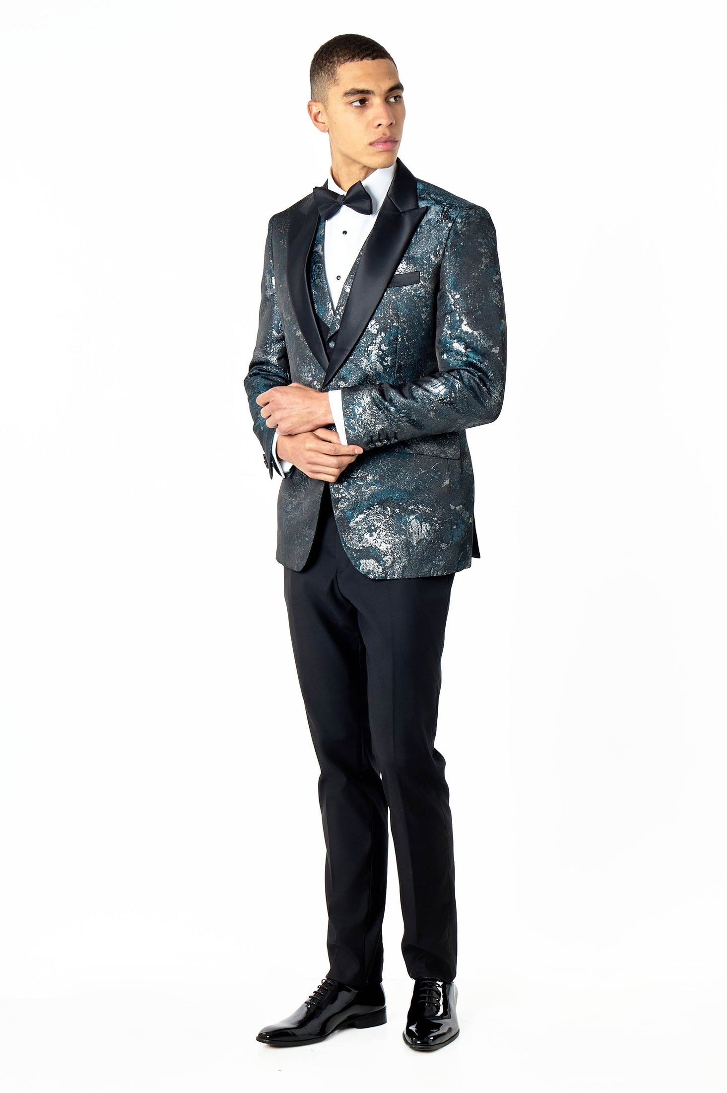 Wedding 3 Piece Suit Floral Glitter Print on Tailored Fit