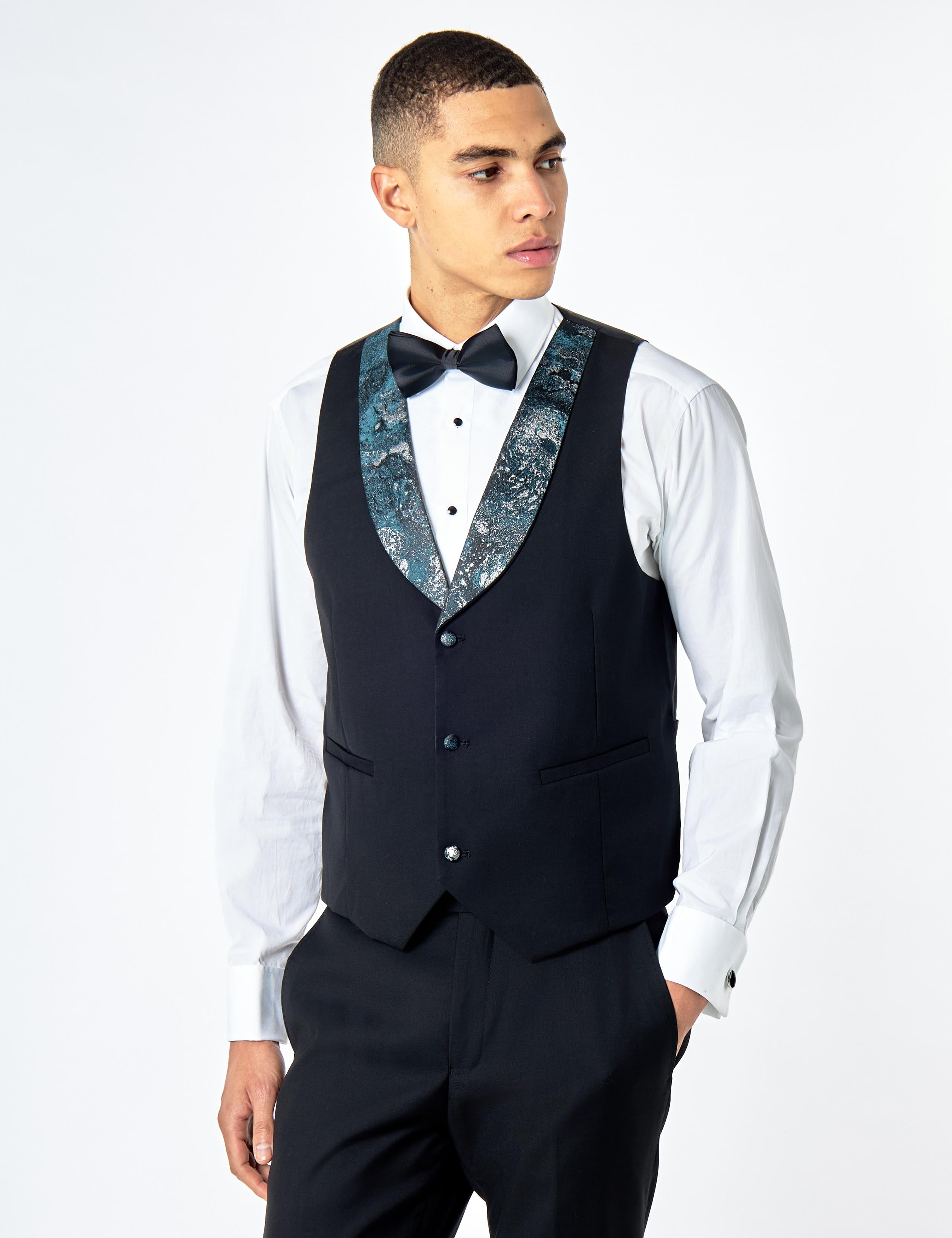ALINO – GREEN BLACK PRINTED WEDDING PARTY TUXEDO 3 PIECE SUIT
