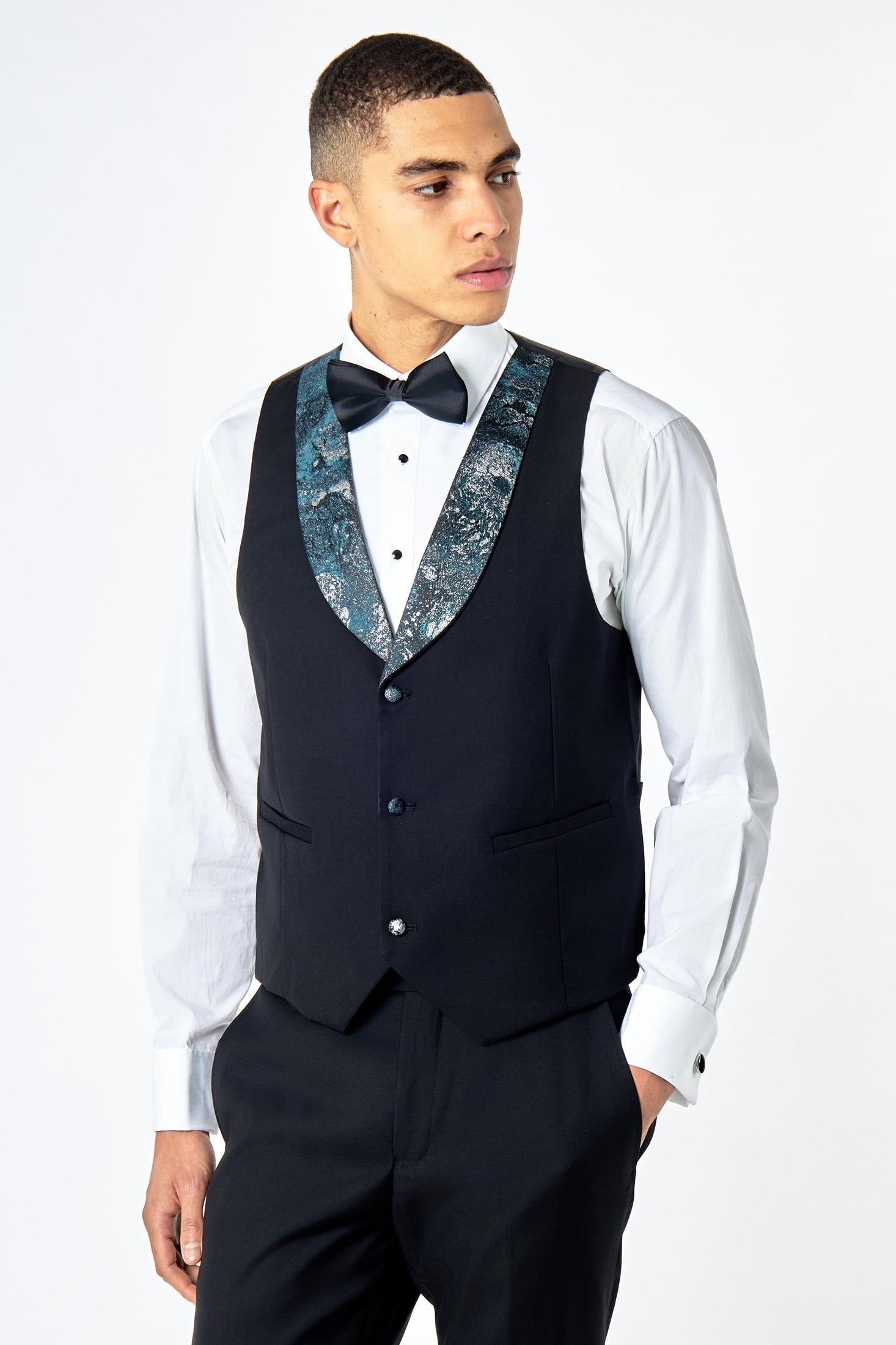 Wedding 3 Piece Suit Floral Glitter Print on Tailored Fit