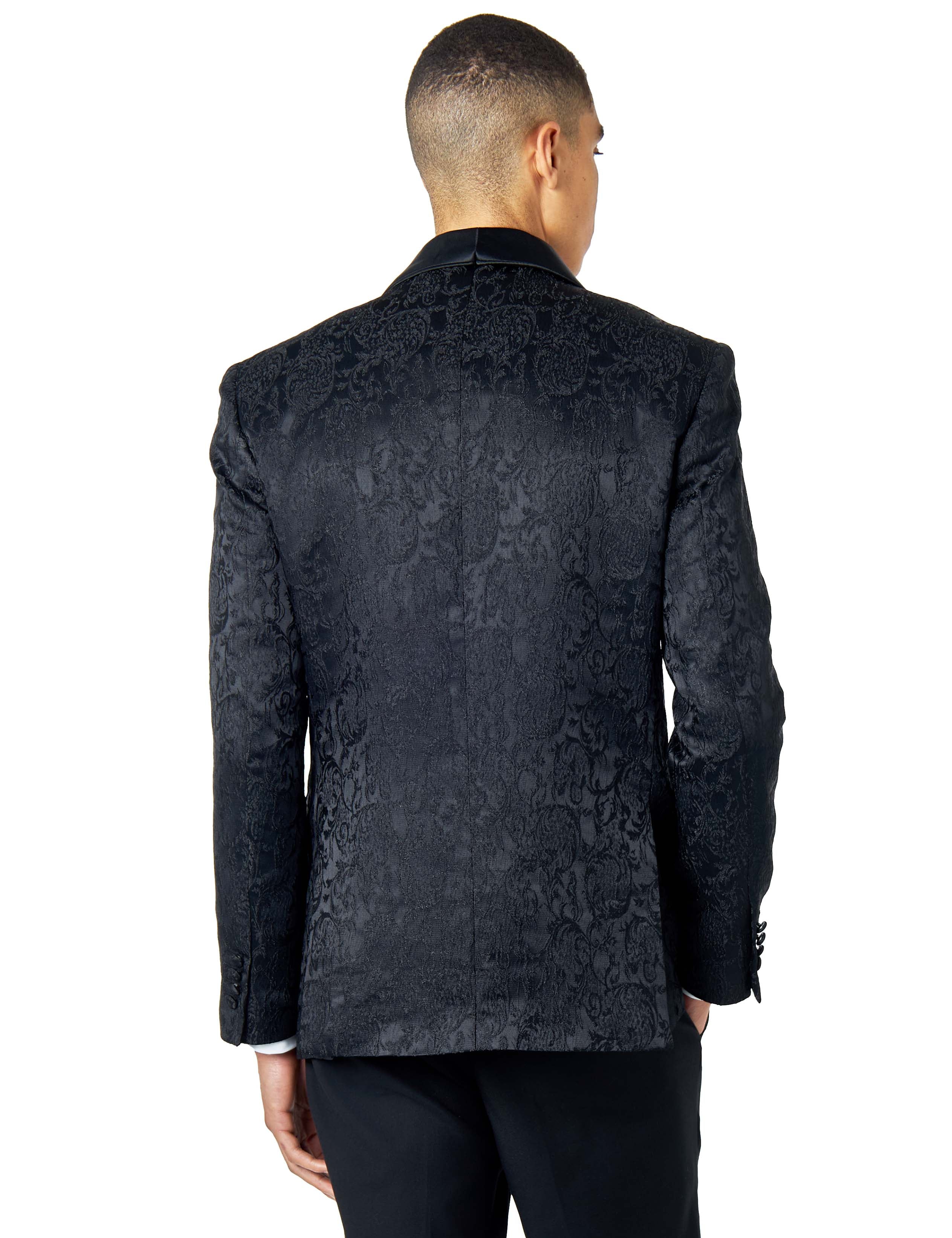 LOUIS – TUXEDO JACKET IN BLACK IN DAMASK PRINT