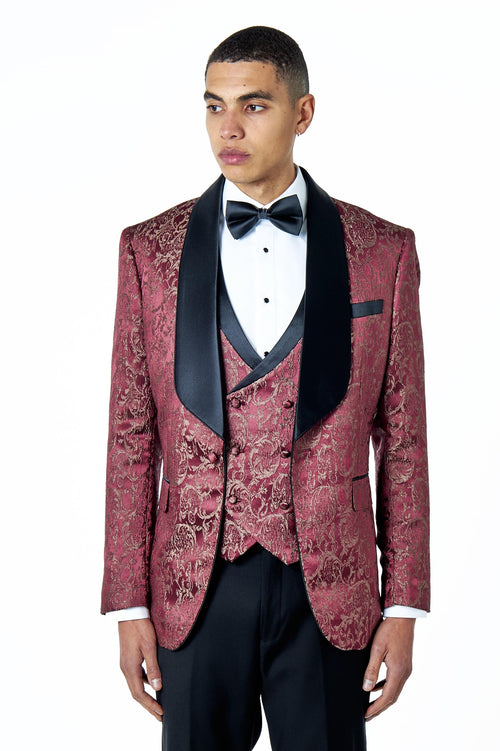 LOUIS – MAROON JACQUARD PRINT TUXEDO JACKET