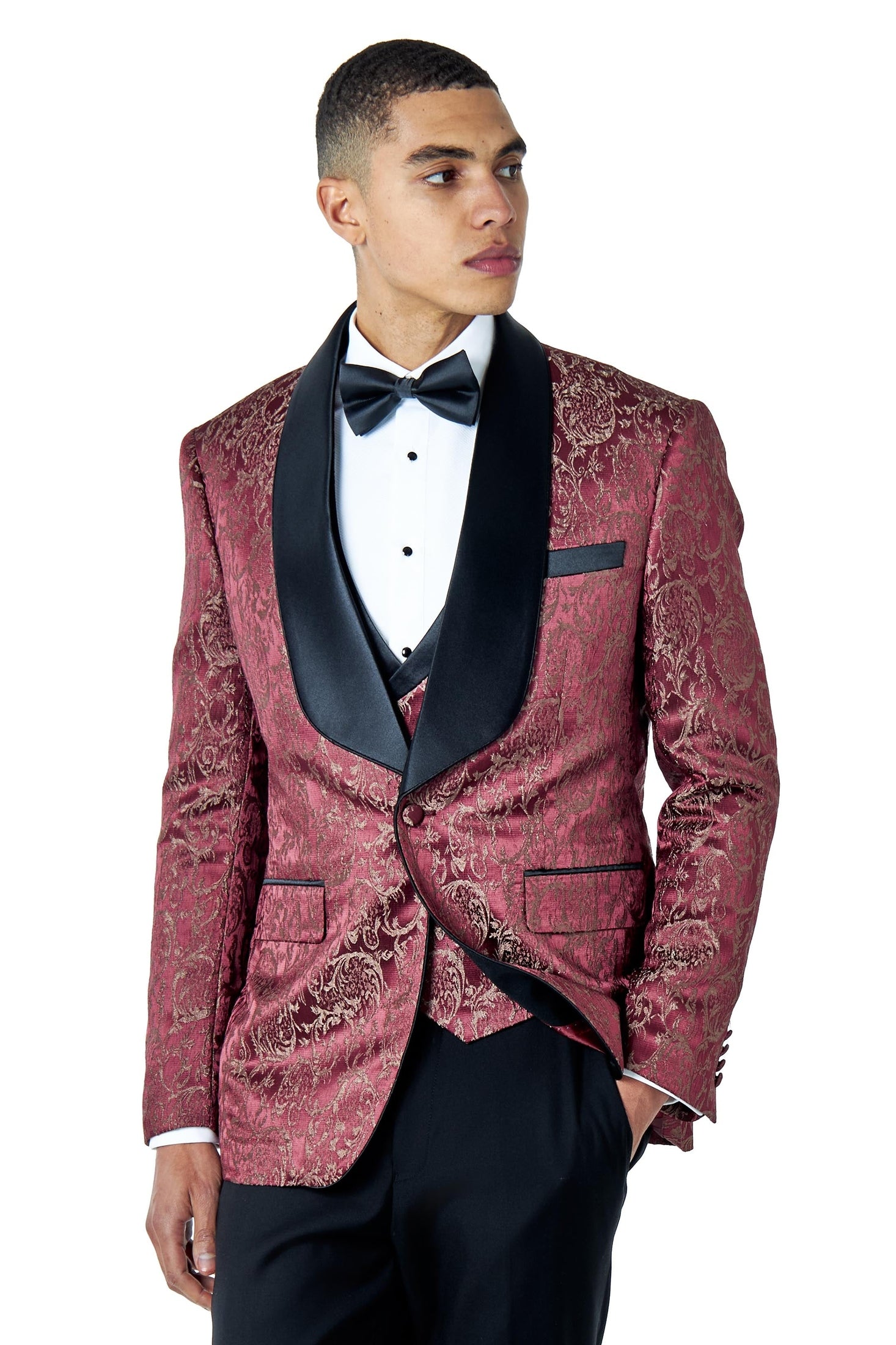 LOUIS – MAROON JACQUARD PRINT TUXEDO JACKET