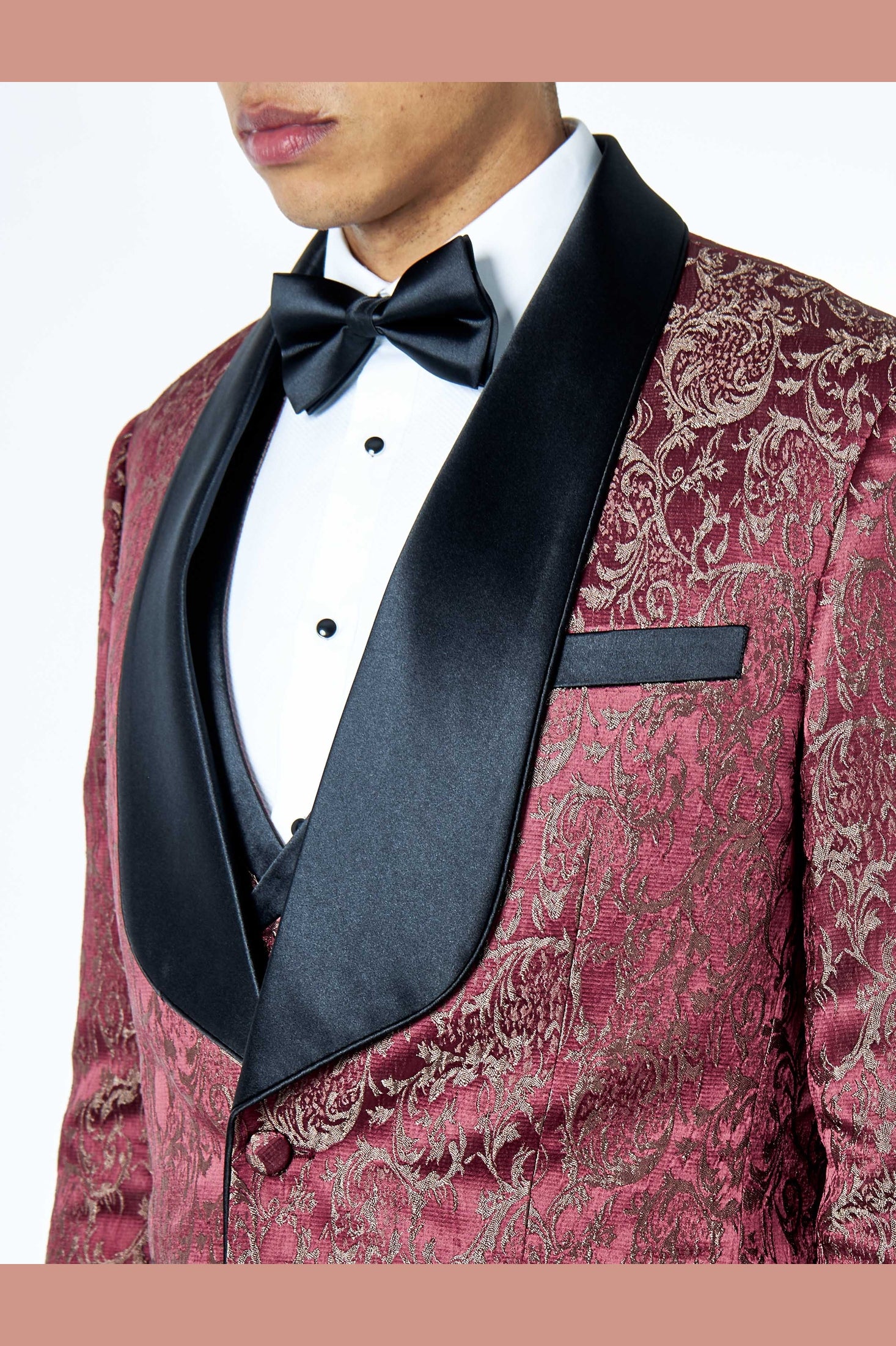 LOUIS – MAROON JACQUARD PRINT TUXEDO JACKET