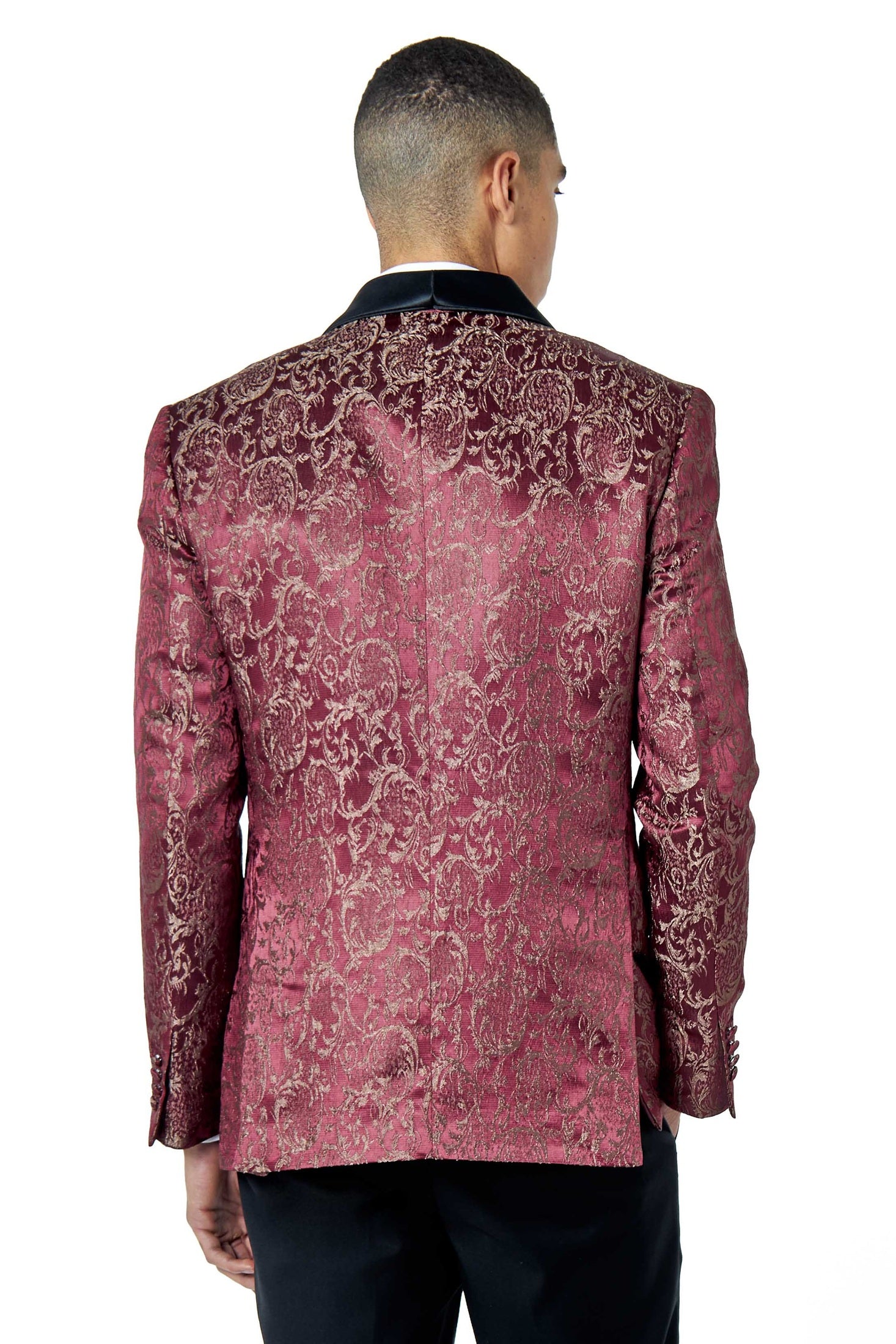 LOUIS – MAROON JACQUARD PRINT TUXEDO JACKET
