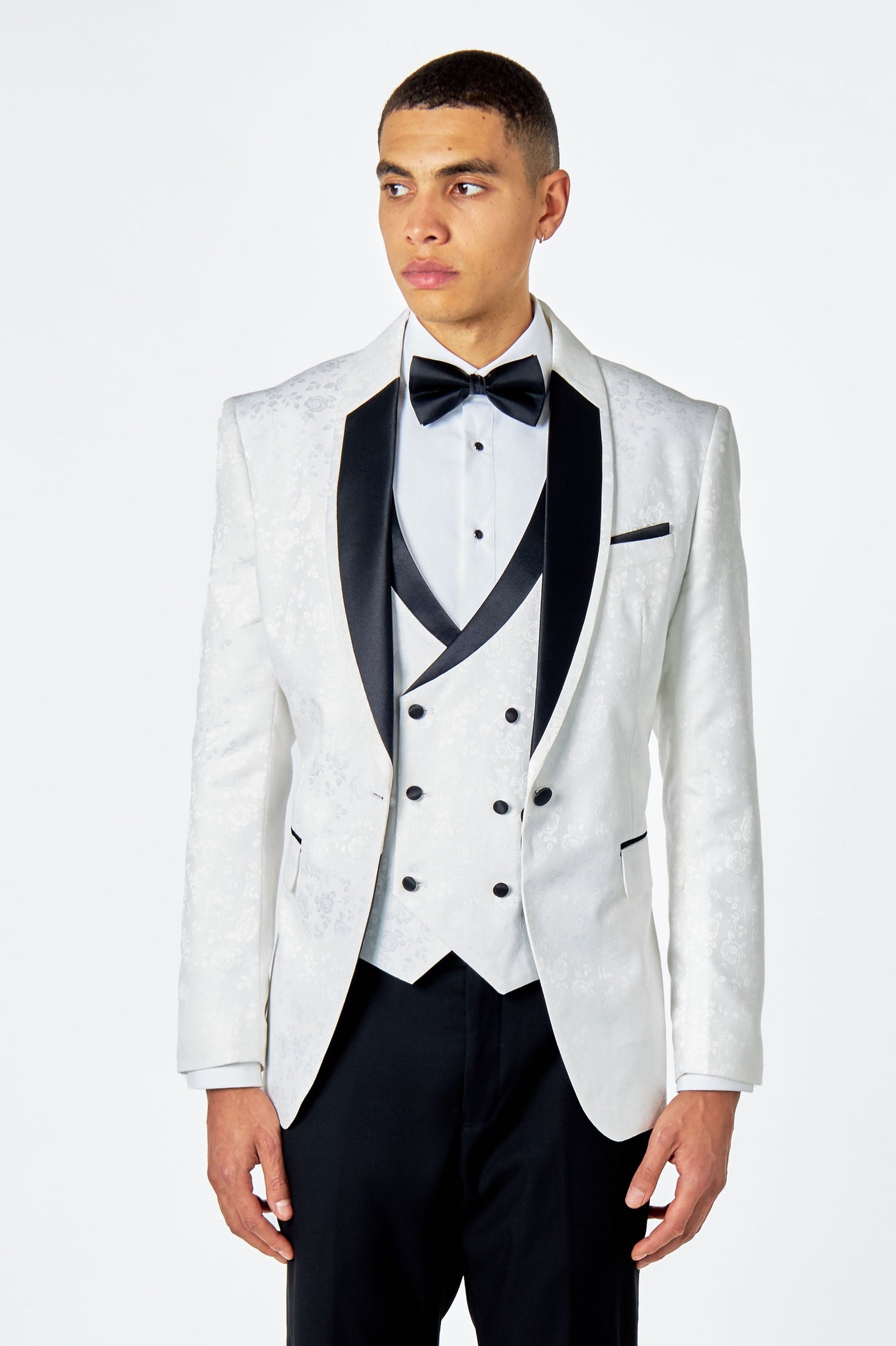 Tuxedo 3 Piece Suit Tailored Fit Floral Print Wedding Party