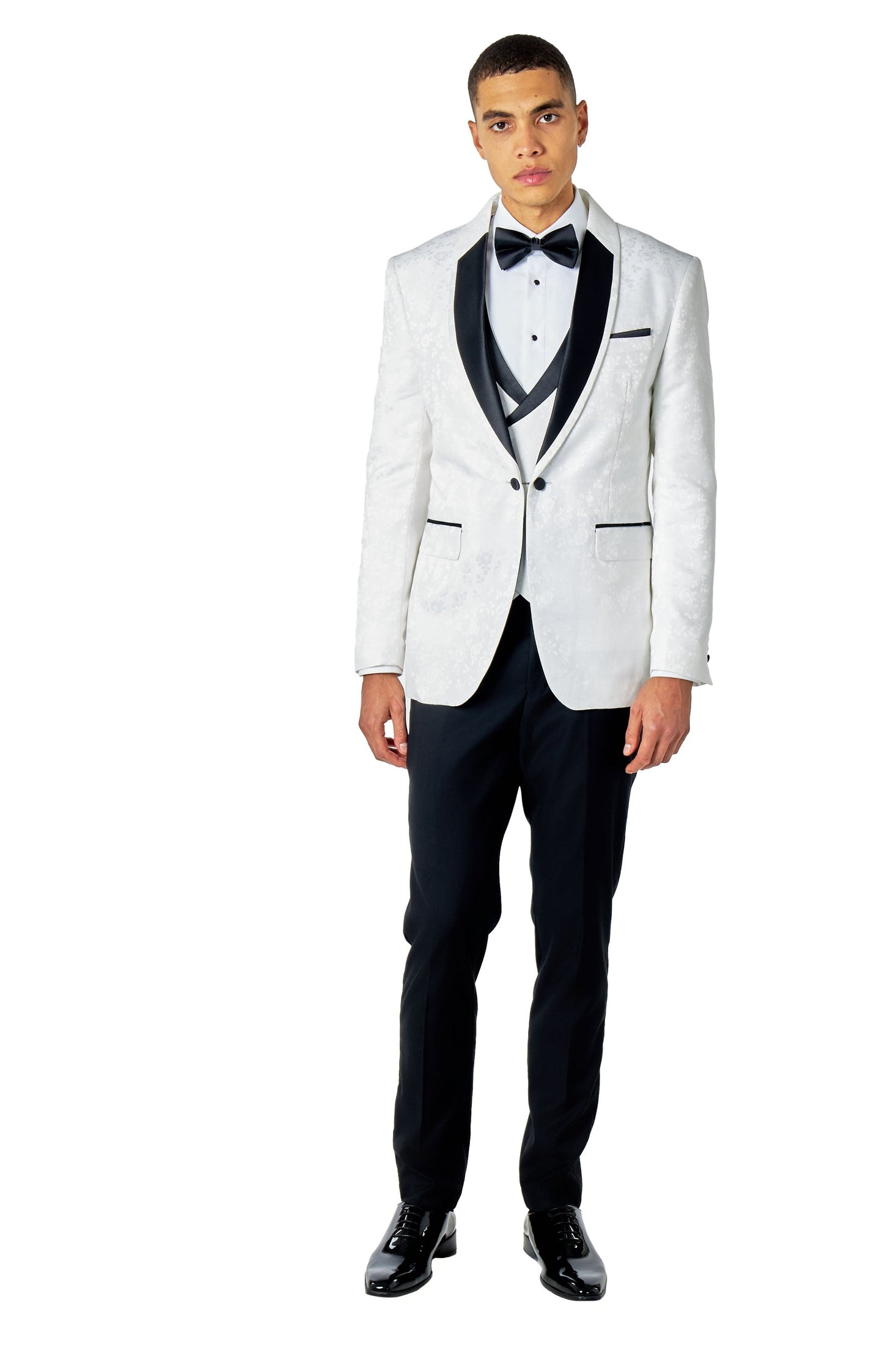 Tuxedo 3 Piece Suit Tailored Fit Floral Print Wedding Party
