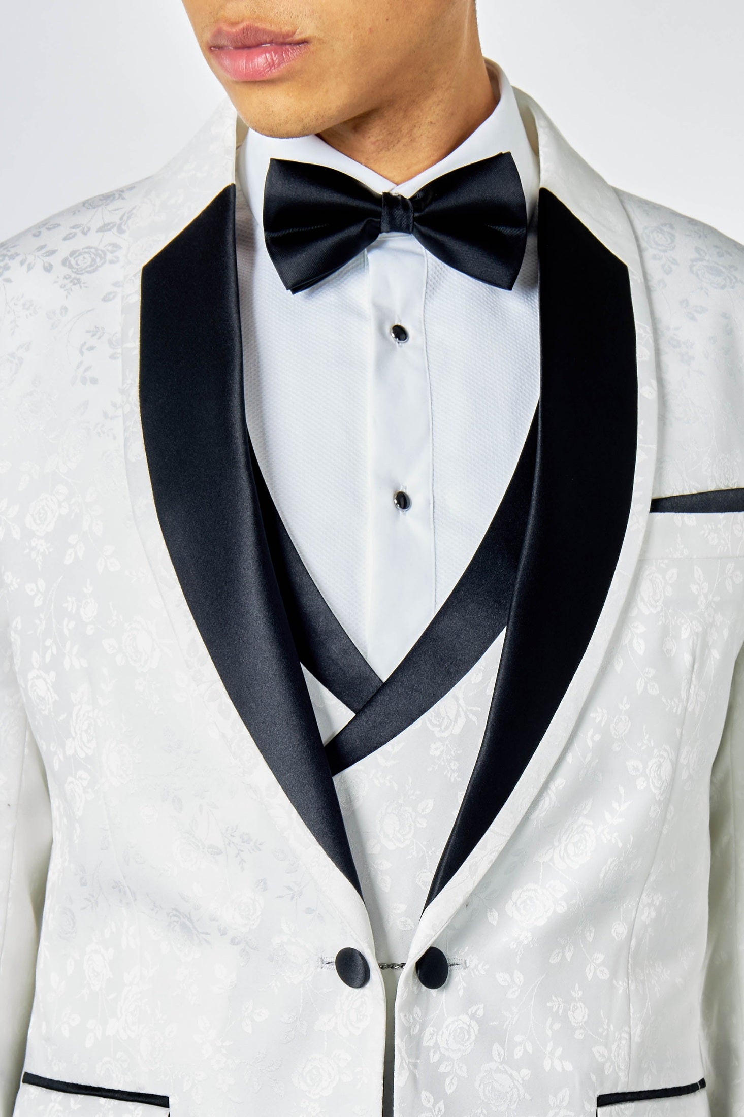 Tuxedo 3 Piece Suit Tailored Fit Floral Print Wedding Party