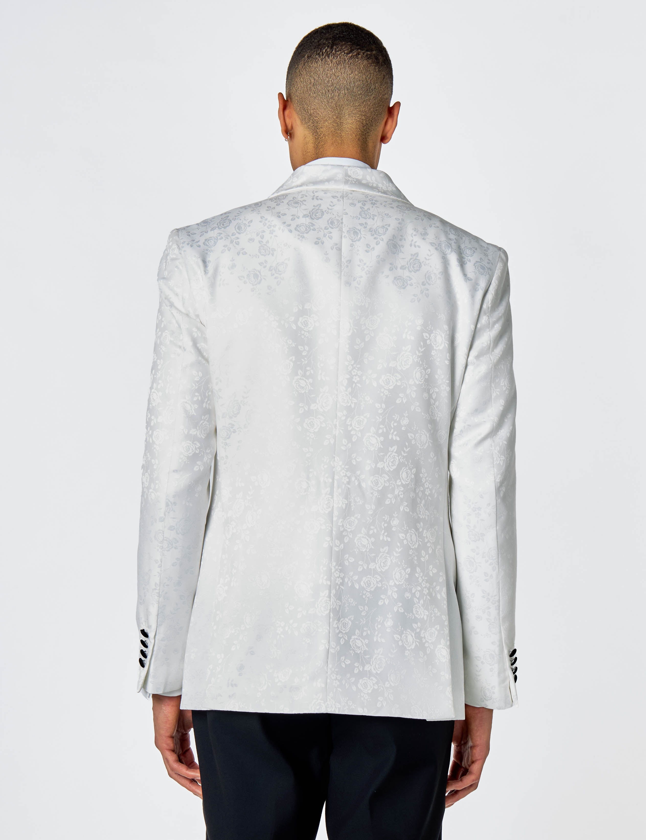 BRUCE – 3 PIECE TUXEDO SUIT WHITE FLORAL PAISLEY PRINT