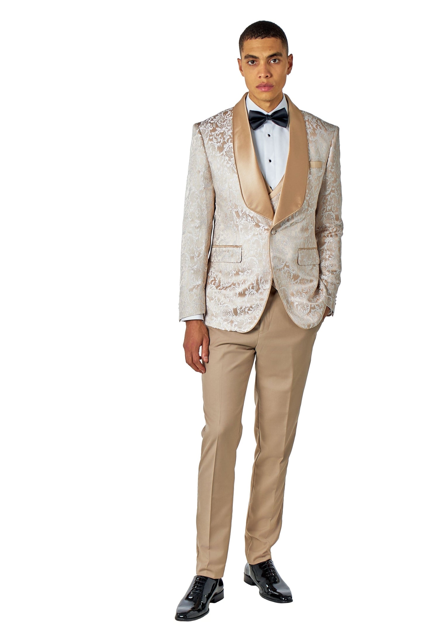 Louis - Men’s 3 Piece Wedding Gold Damask Jacquard Print Suit