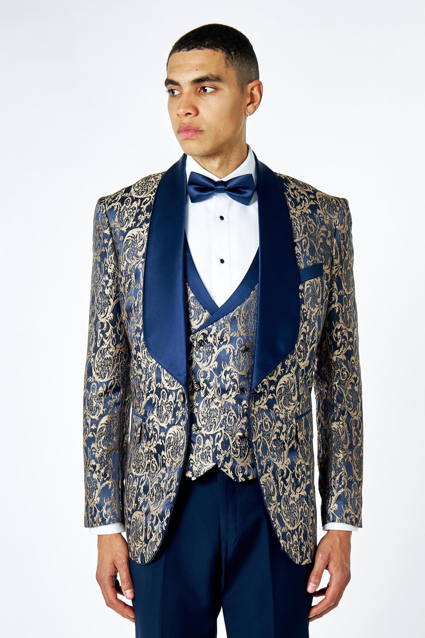 Louis 3 Piece Wedding Suit Damask Jacquard Print Tuxedo