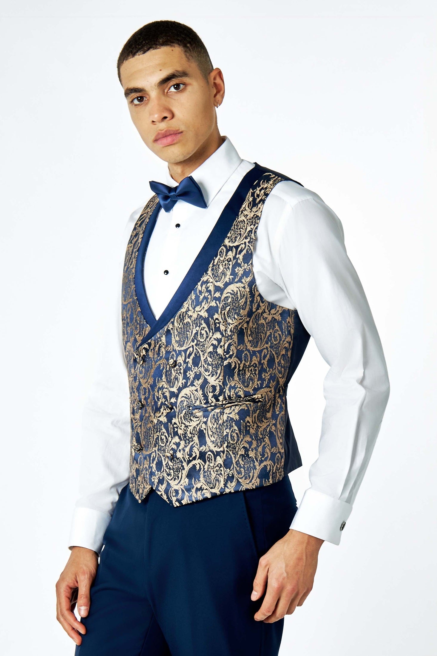 Louis 3 Piece Wedding Suit Damask Jacquard Print Tuxedo