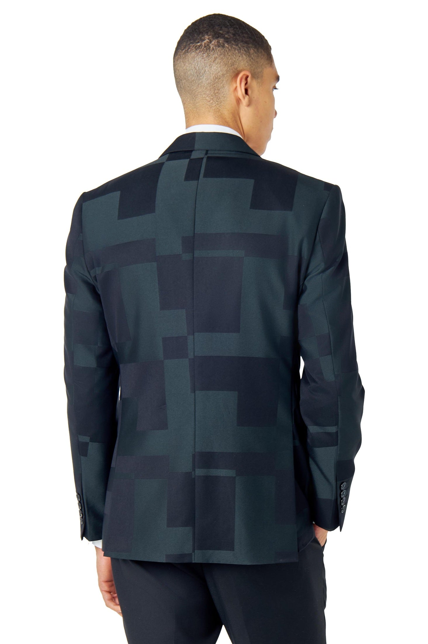 DARK GREEN GEO PATTERN DETAILED SUIT JACKET