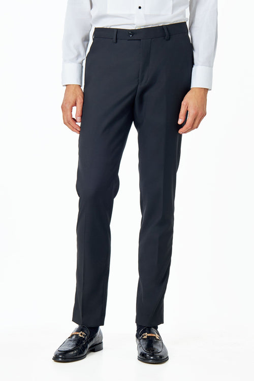 MEN’S PLAIN BLACK SUIT TROUSERS TAILORED FORMAL