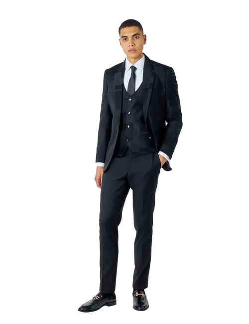 BLACK GEO PATTERN DETAILED 3 PIECE SUIT