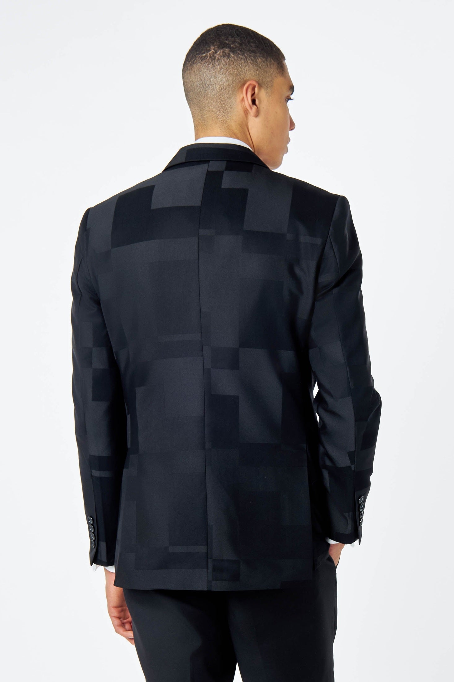 GEO PATTERN DETAILED BLACK 3 PIECE SUIT