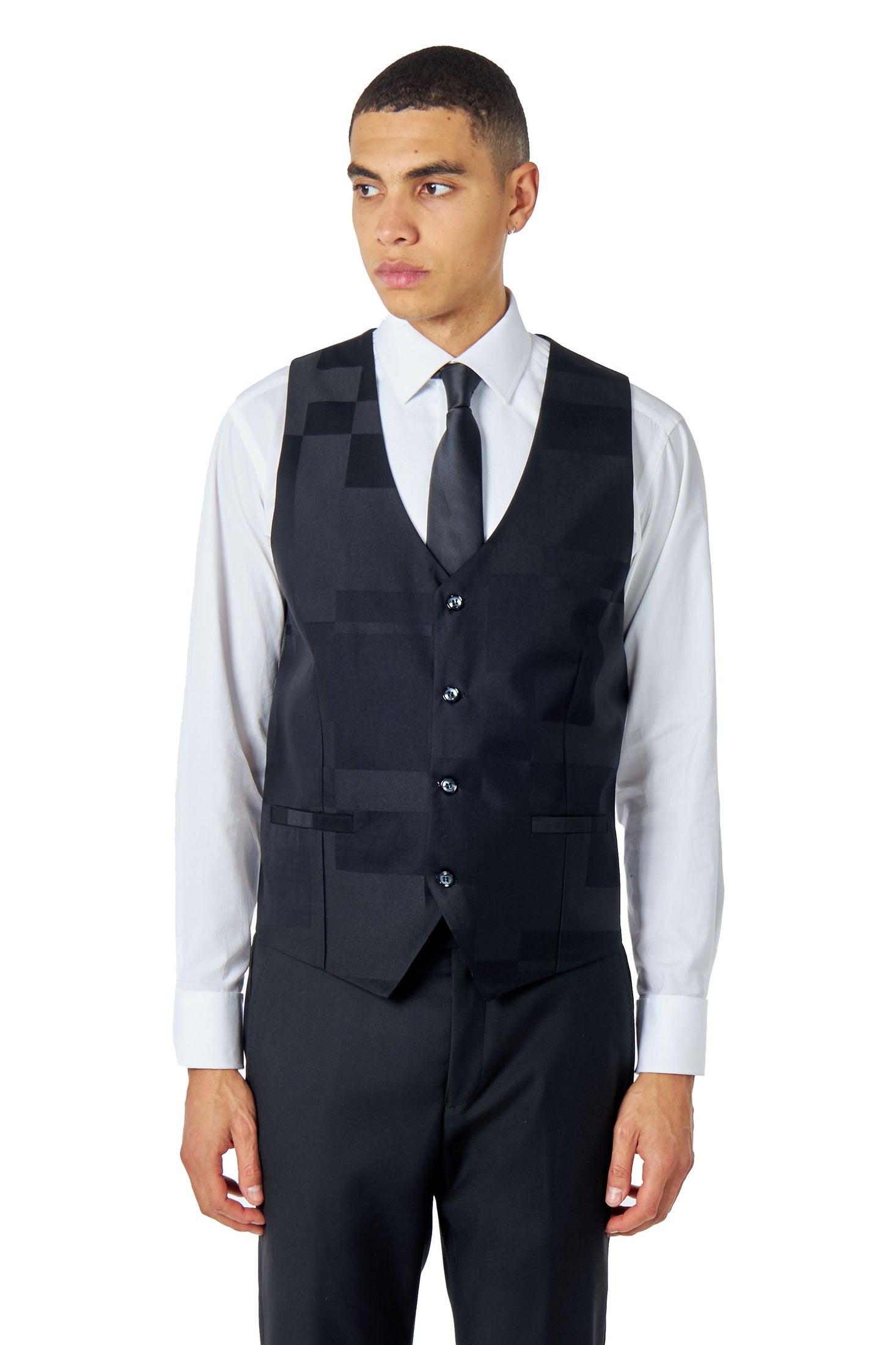 GEO PATTERN DETAILED BLACK 3 PIECE SUIT