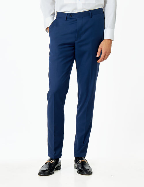 NAVY BLUE SUIT TROUSERS GEO PATTERN DETAILED