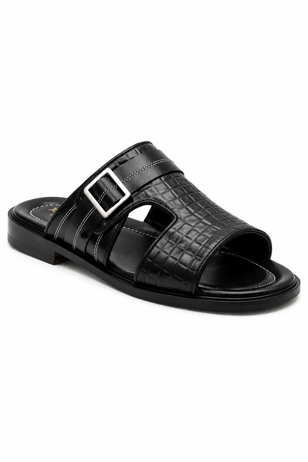 Men's Ade Black Handmade Real Leather Open-Toe Sandals